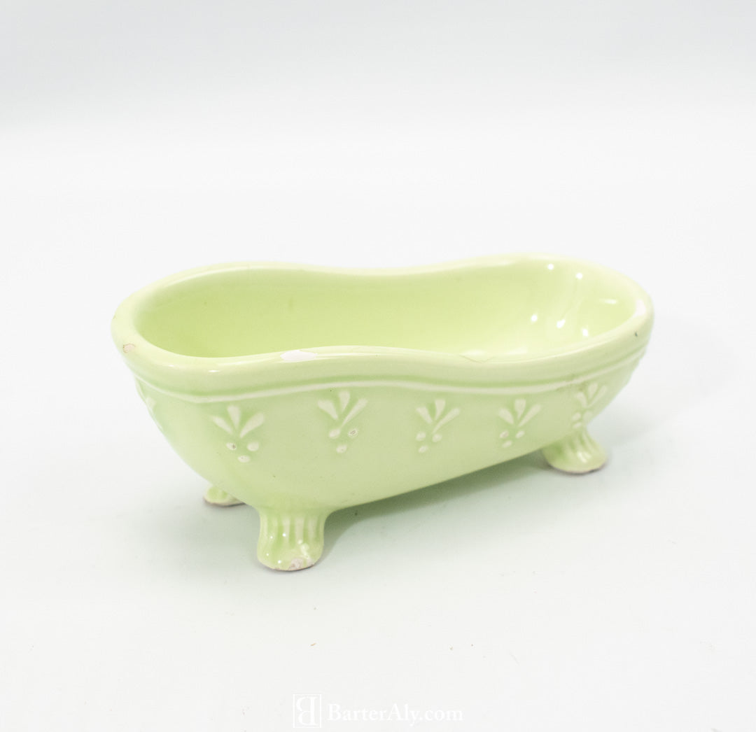 Green Ceramic Tub Ring Holder Bath Decor Used Chipped Edge