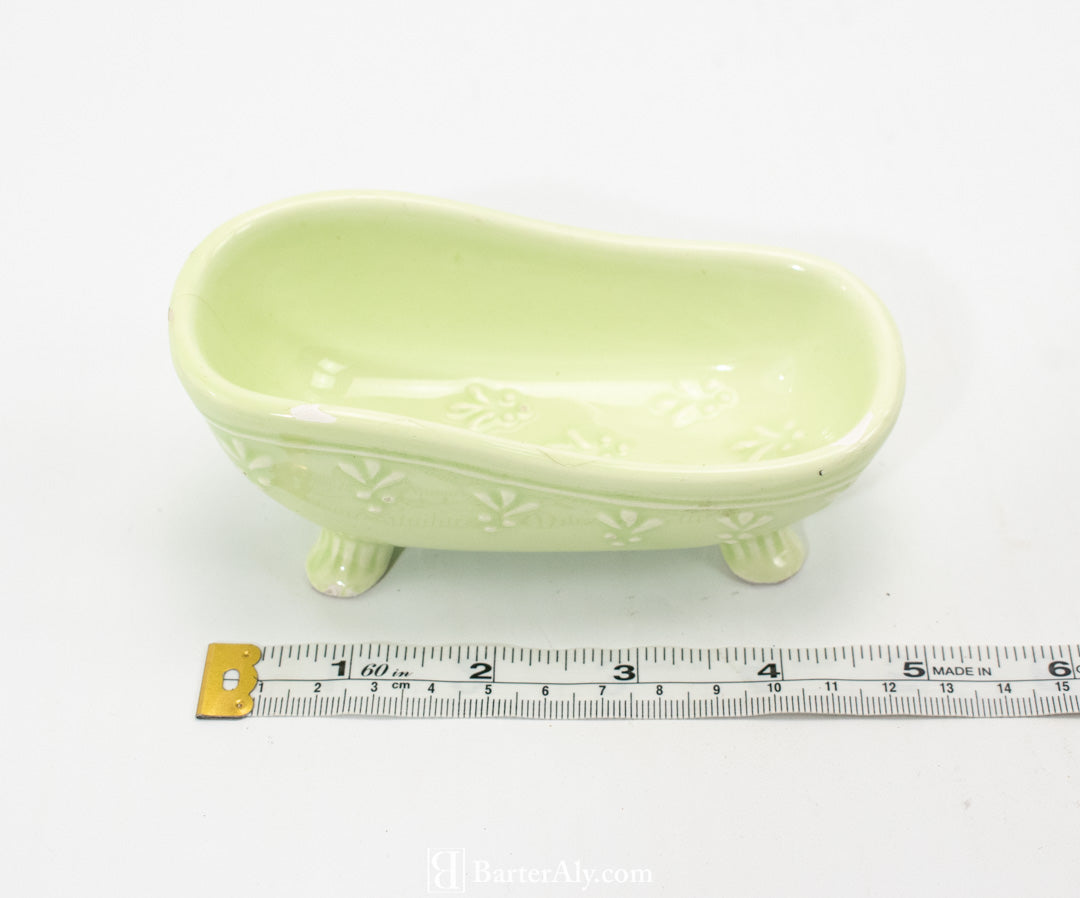 Green Ceramic Tub Ring Holder Bath Decor Used Chipped Edge