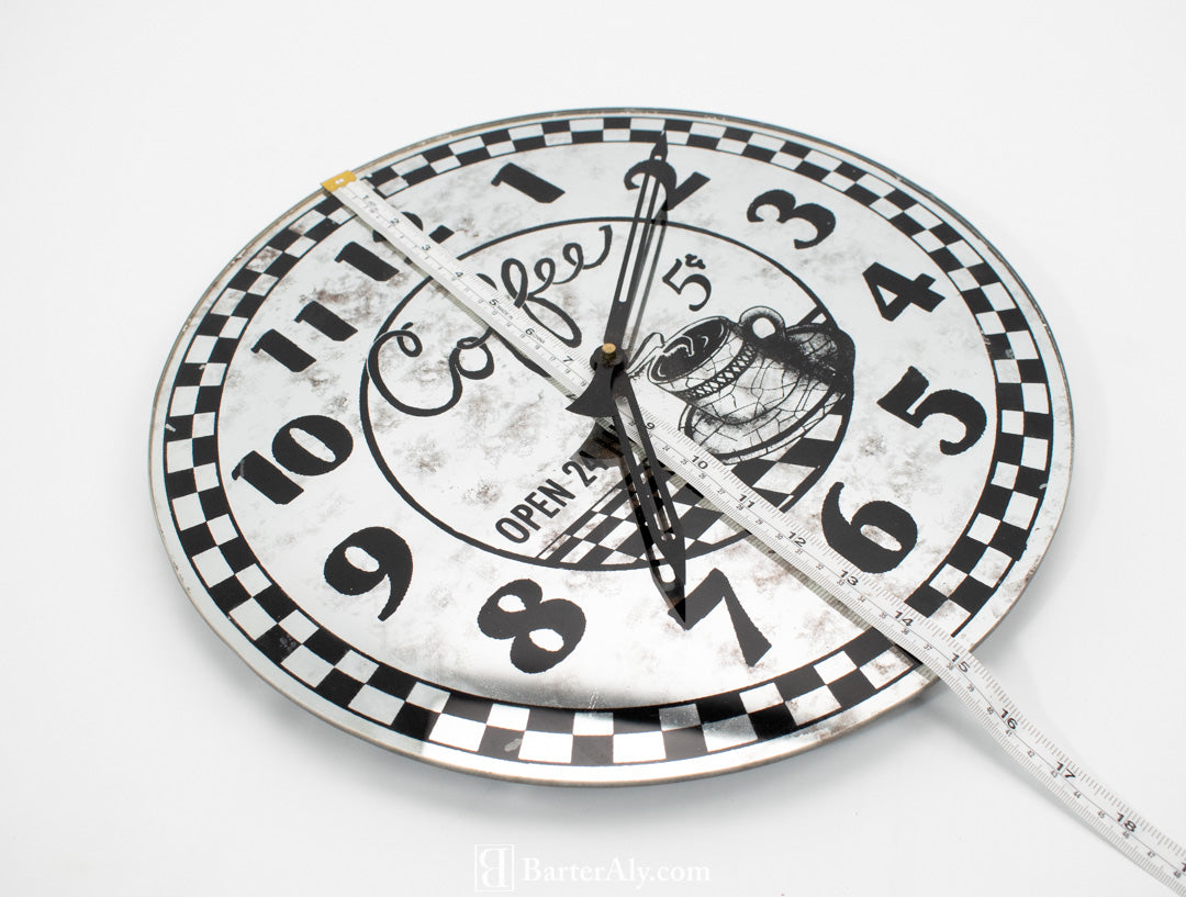 Coffee Clock Silver Black 5 cents Open 24 Hr Wall Clock Used