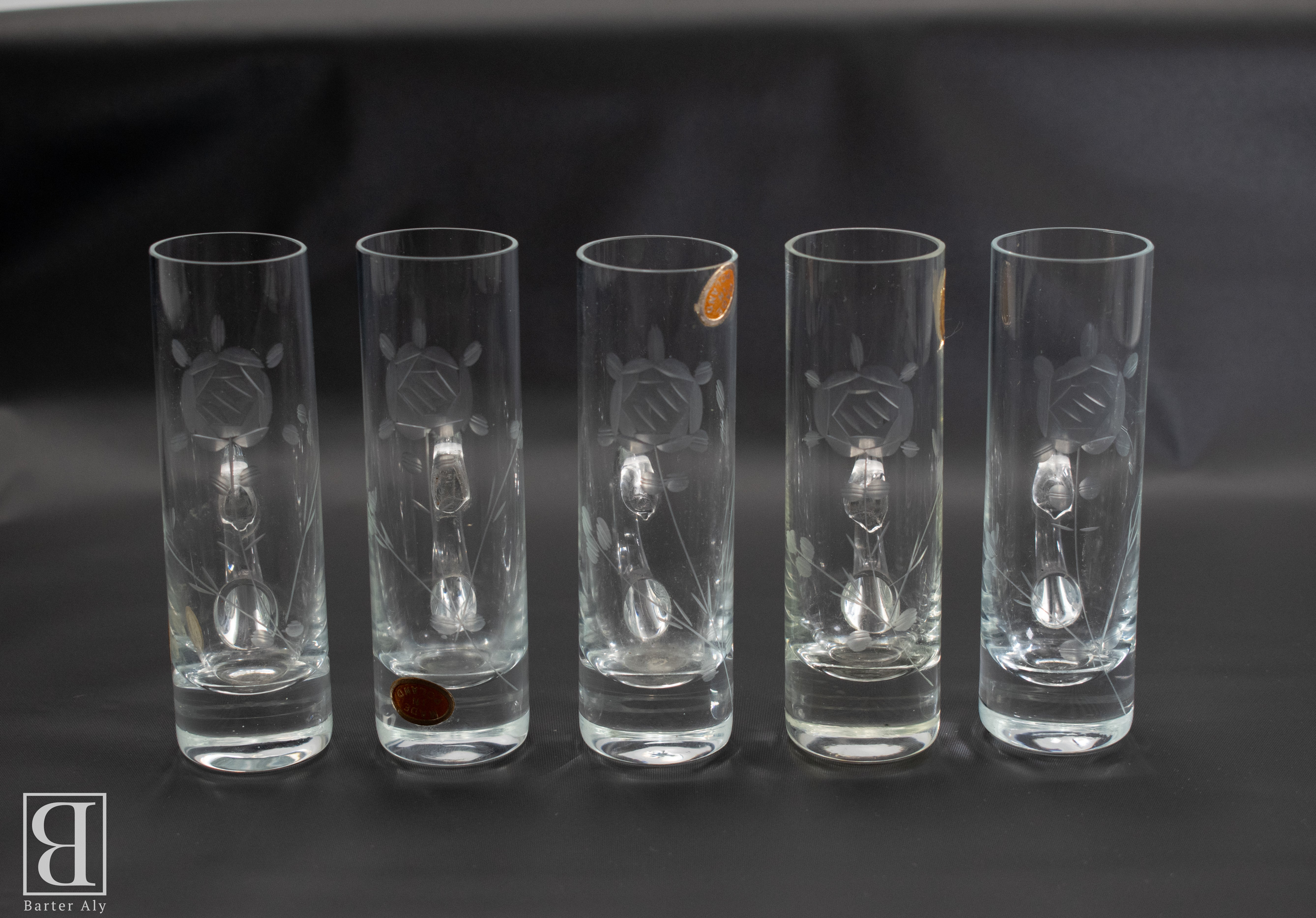 Crystal Rose Glass Shot Glasses Poland Made Set of 5 Used Vintage Drink Ware