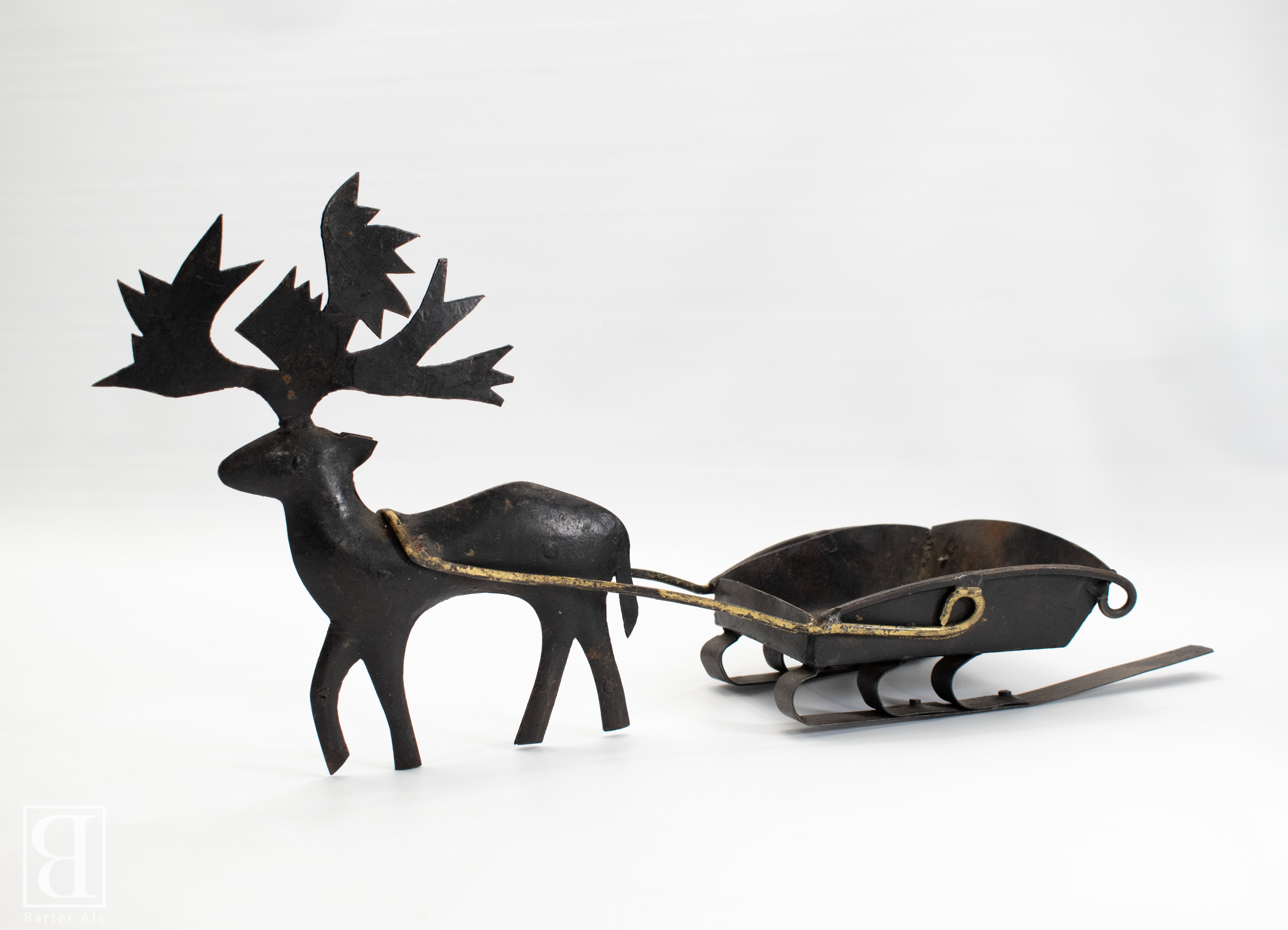 Reindeer Sleigh Candle Holder Large Metal 19 inch length used