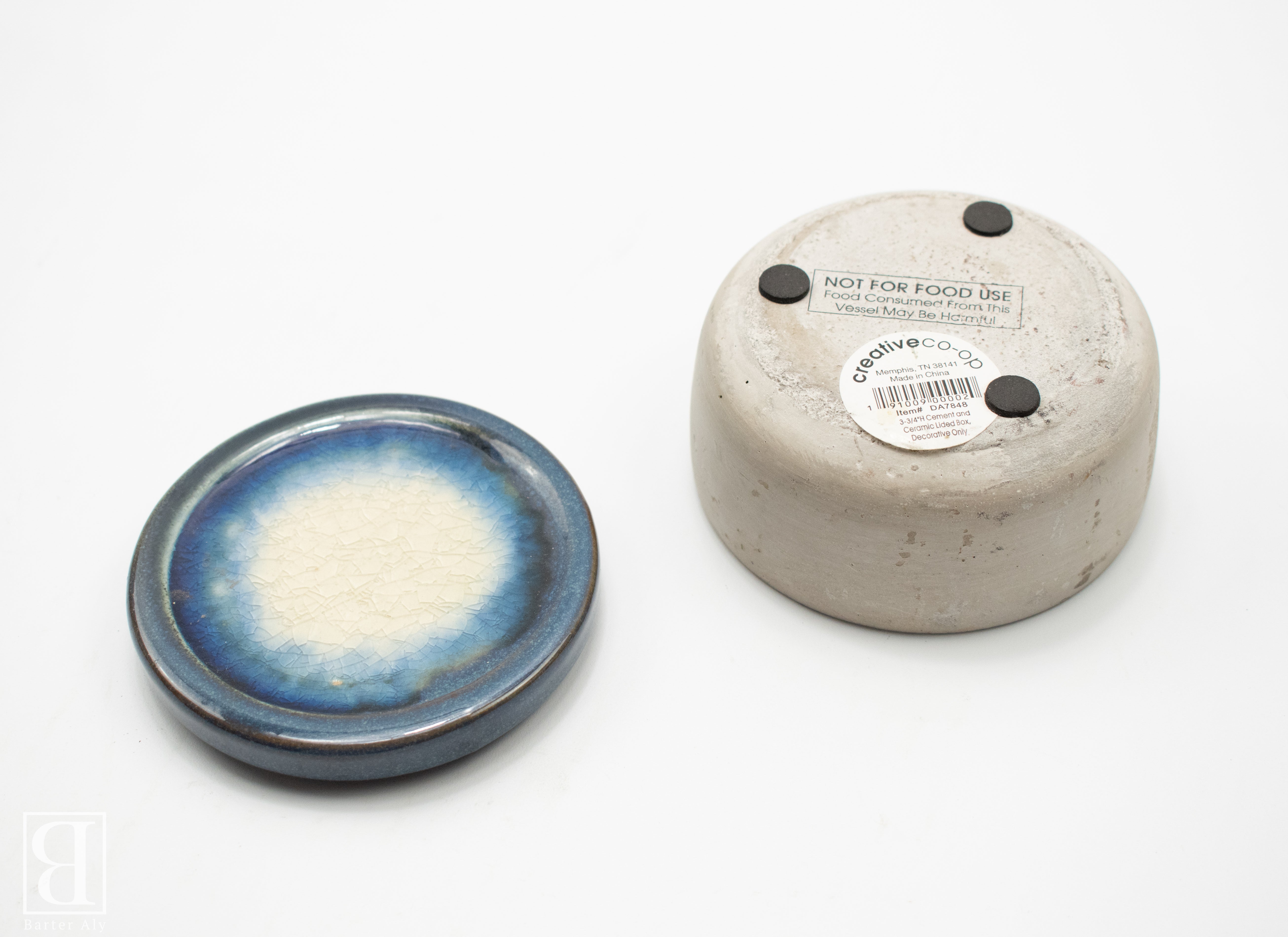 Candle Bowl and Lid Keep Safe Container Ceramic Blue Creative Co-Op Decorative