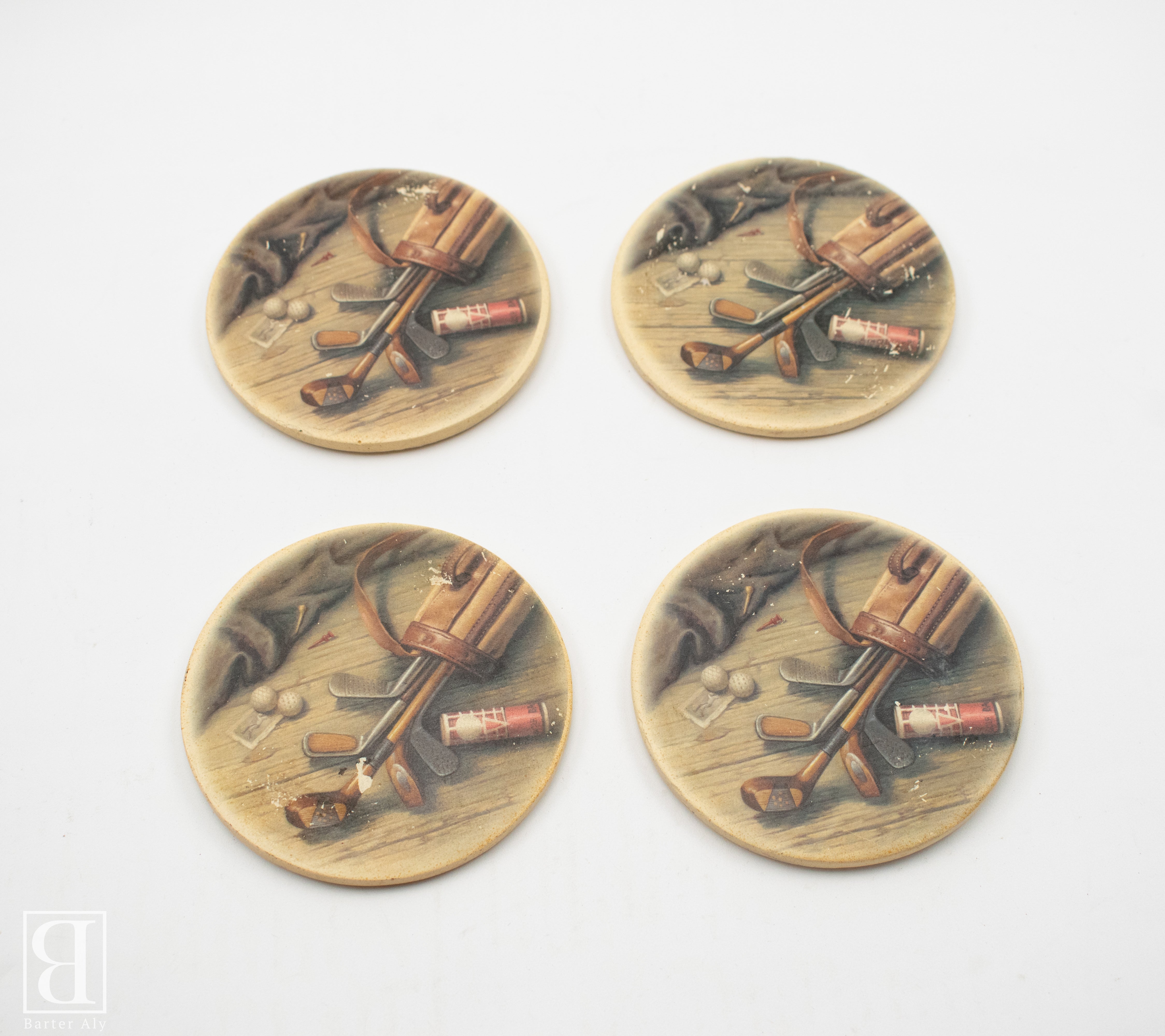 Golf Coaster Set of 4 Vintage Used