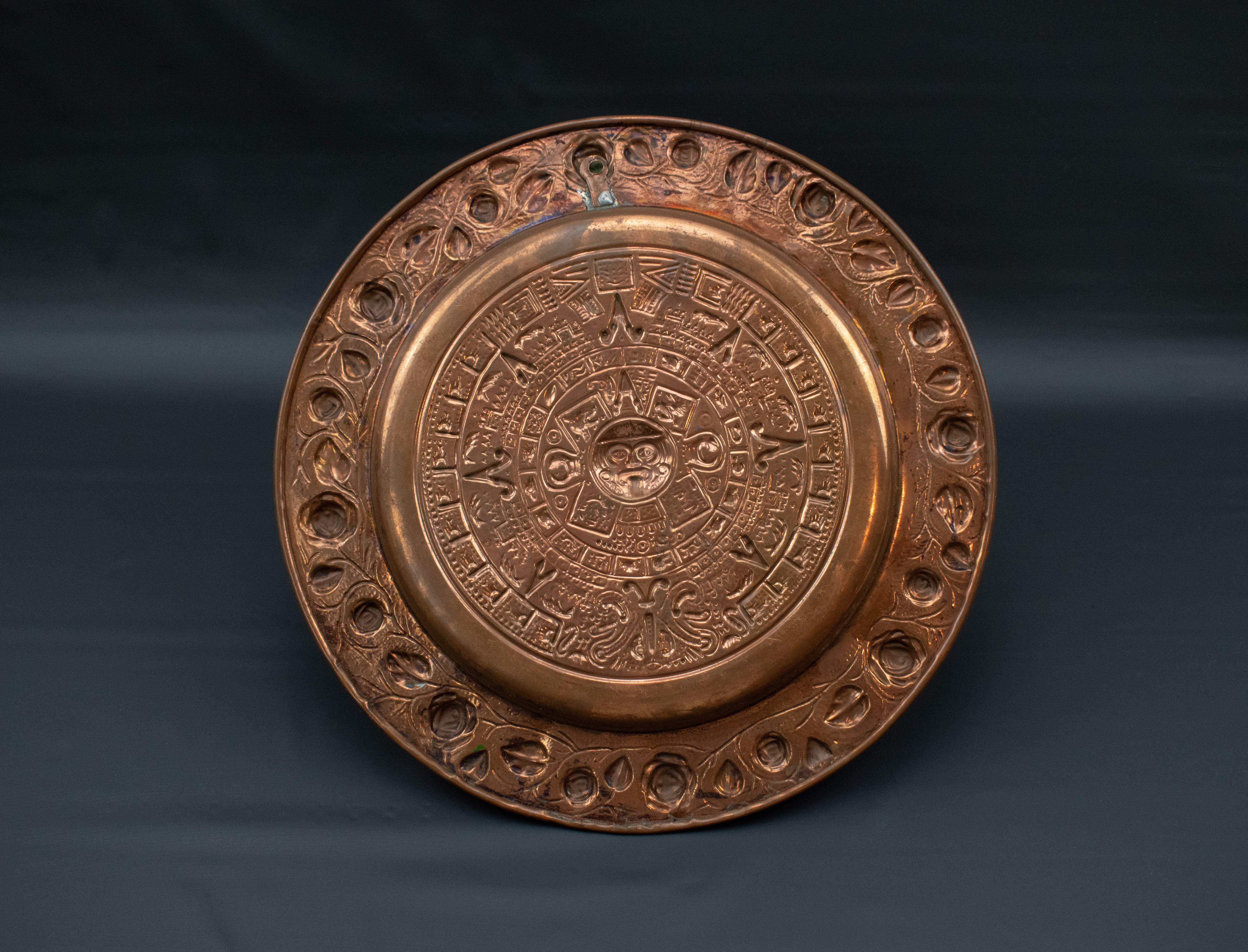 South America Mayan Aztecs  Decorative Brass Plate 11in Sun Artwork Home Decor
