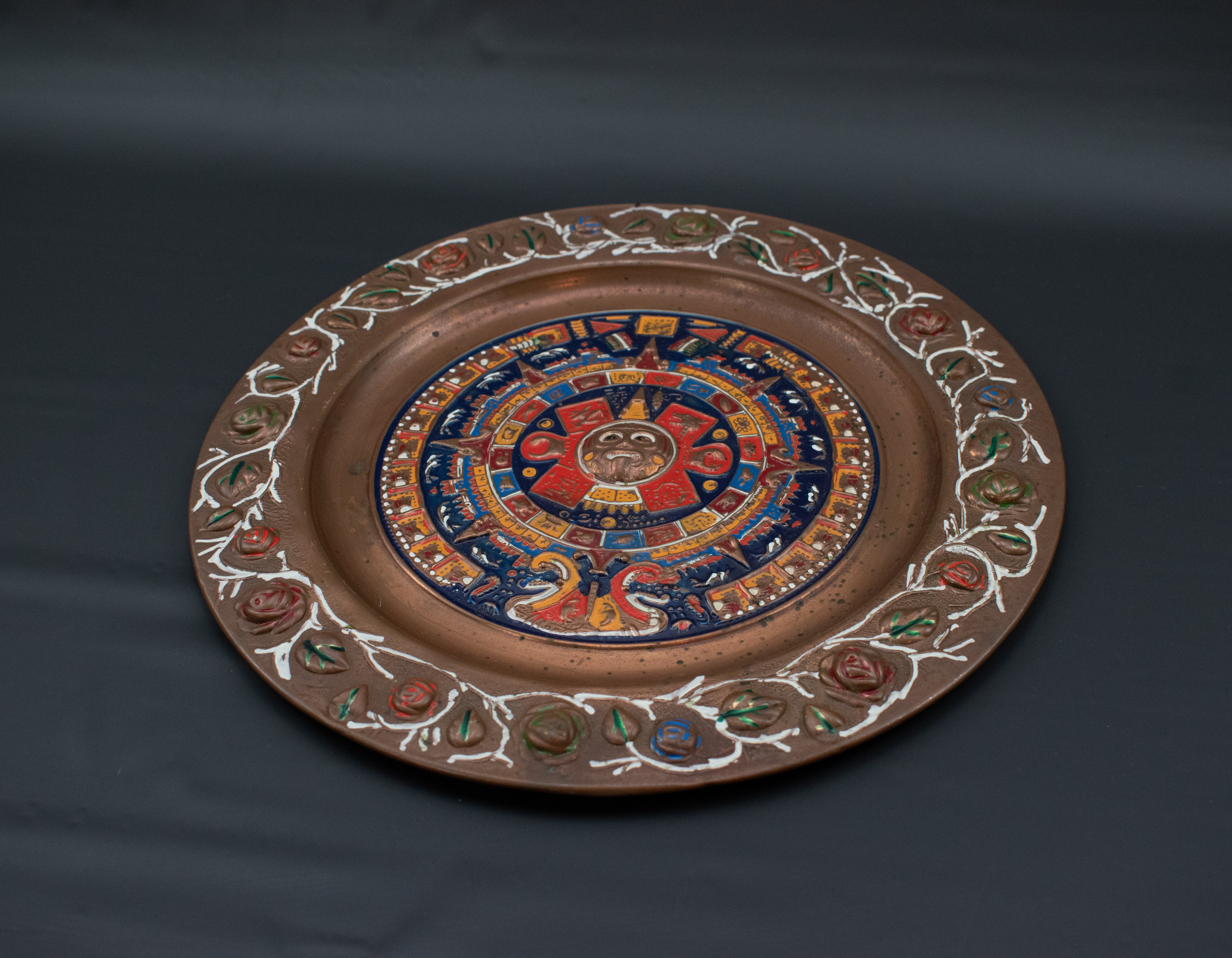 South America Mayan Aztecs  Decorative Brass Plate 11in Sun Artwork Home Decor