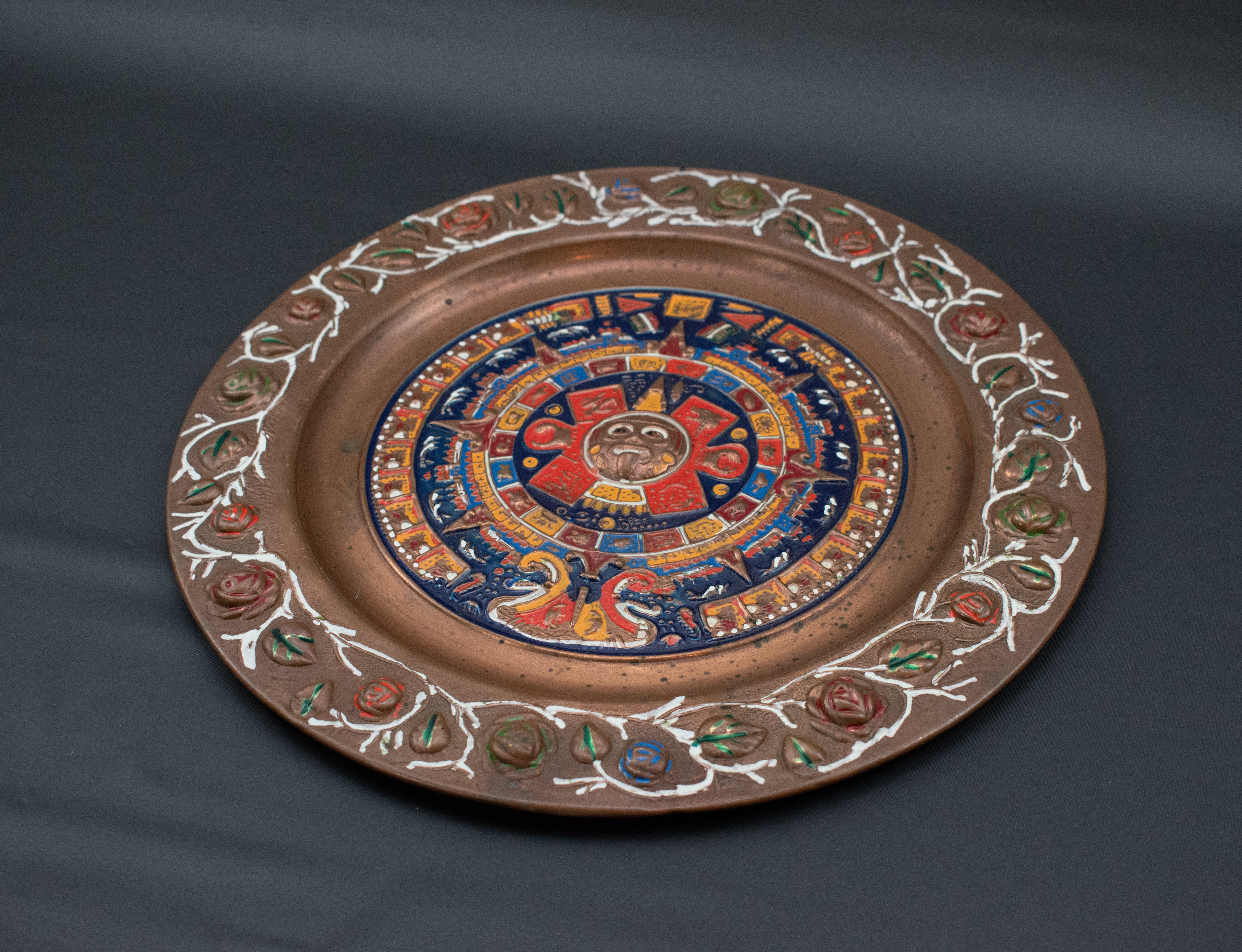 South America Mayan Aztecs  Decorative Brass Plate 11in Sun Artwork Home Decor