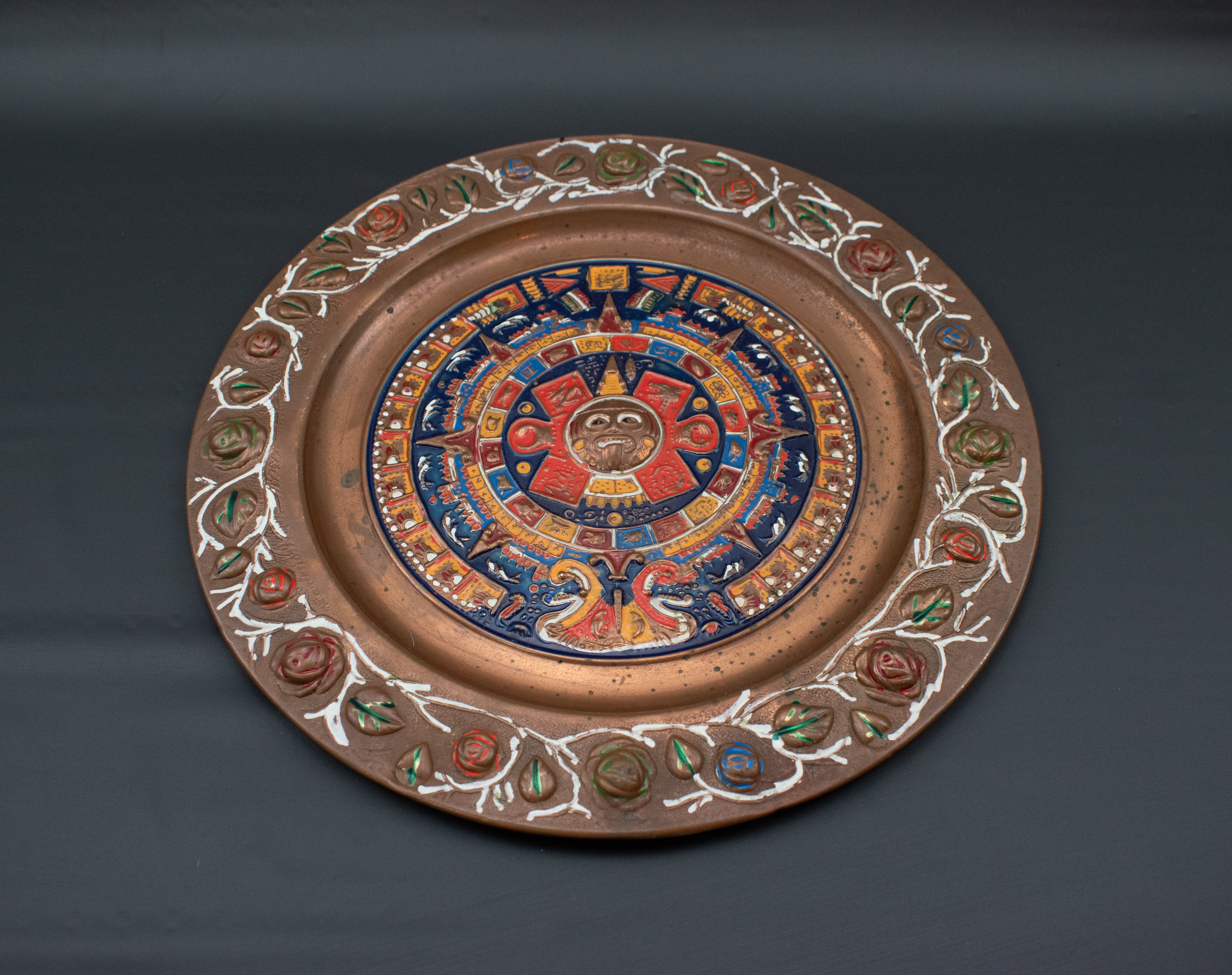South America Mayan Aztecs  Decorative Brass Plate 11in Sun Artwork Home Decor