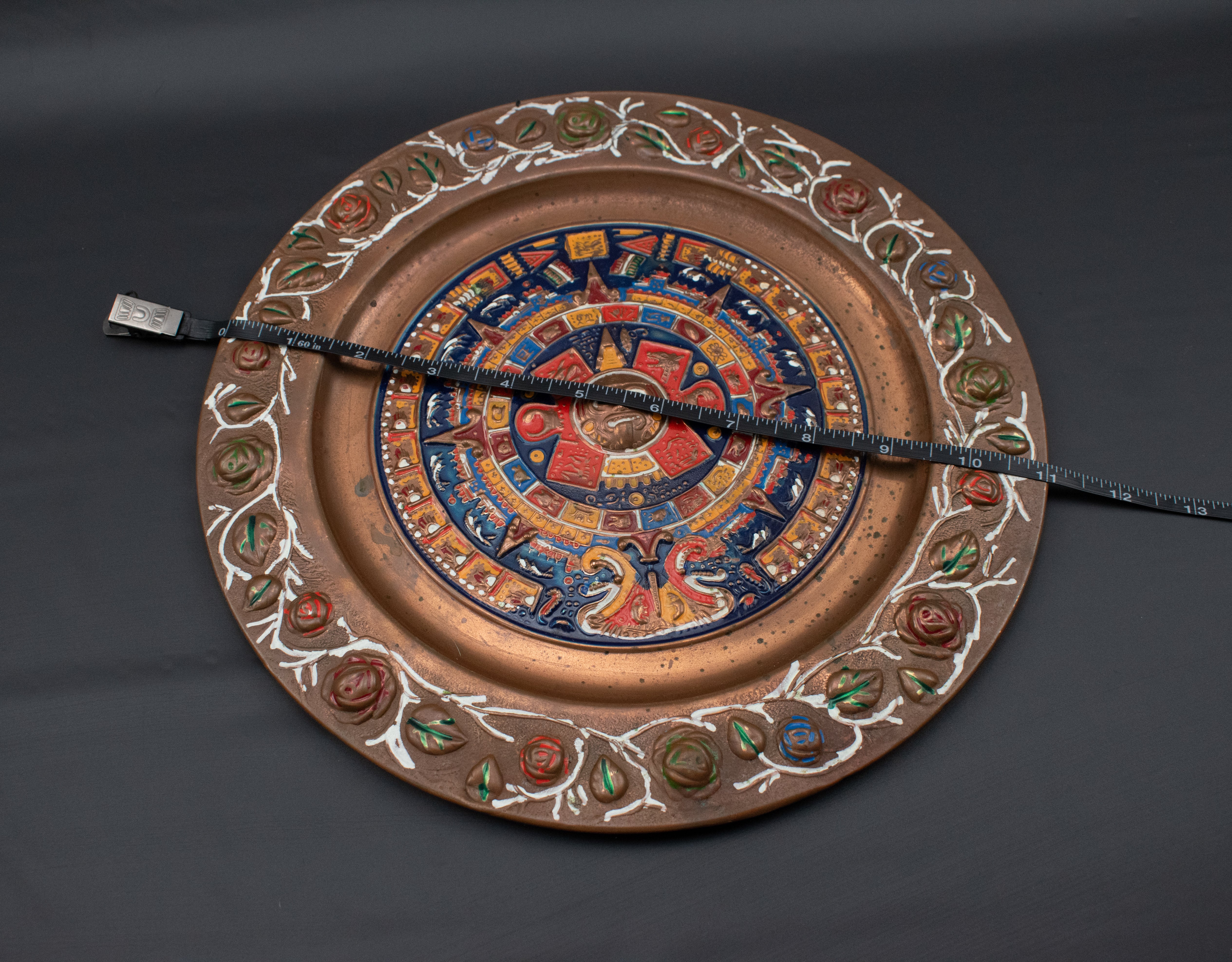 South America Mayan Aztecs  Decorative Brass Plate 11in Sun Artwork Home Decor