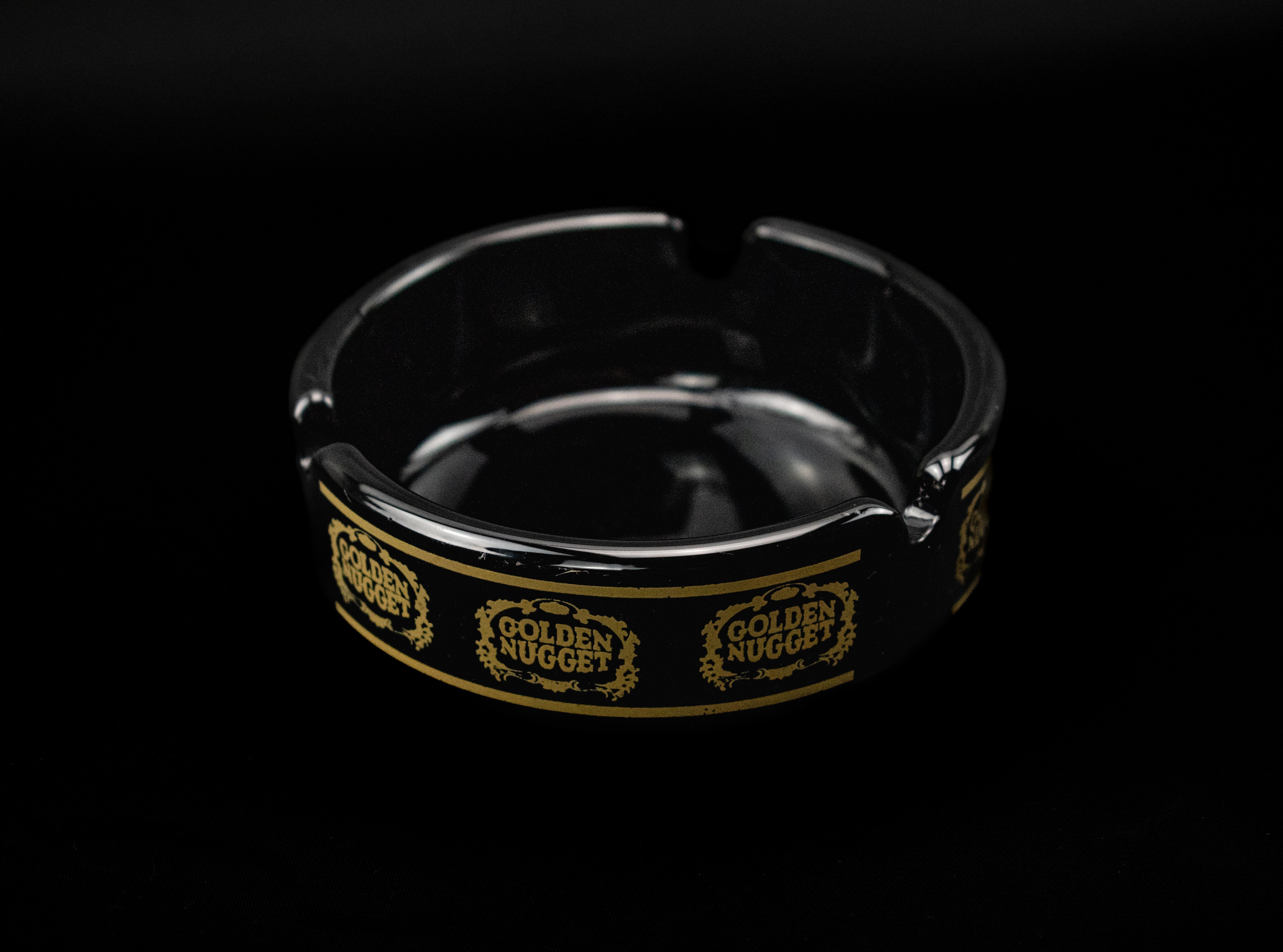 Ashtray Golden Nugget Black Ceramic Vintage Casino Ashtray Used