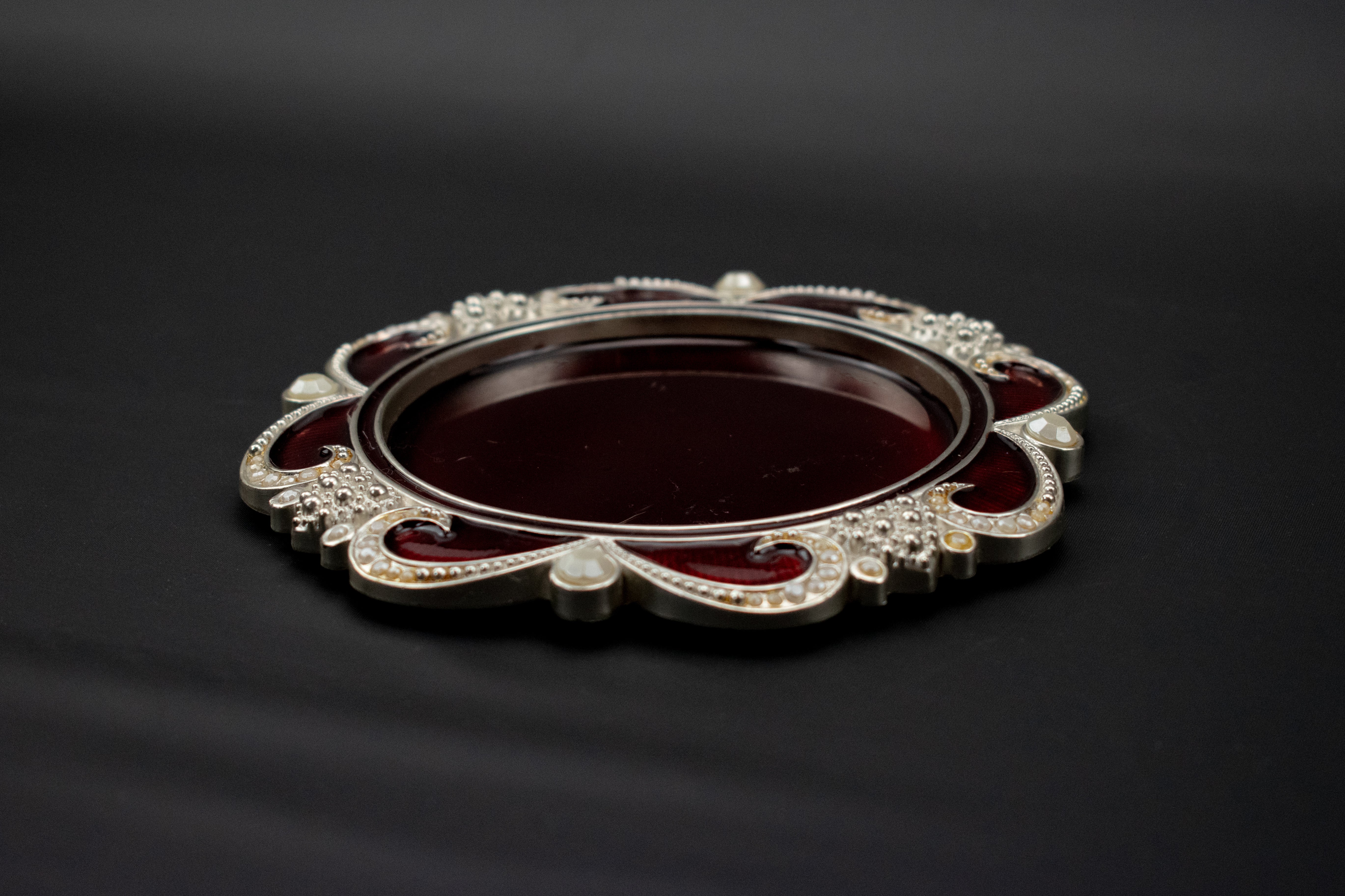 Candle Surface Plate Red & Silver Candle Plate Used 5x5 Inch Candle Holder