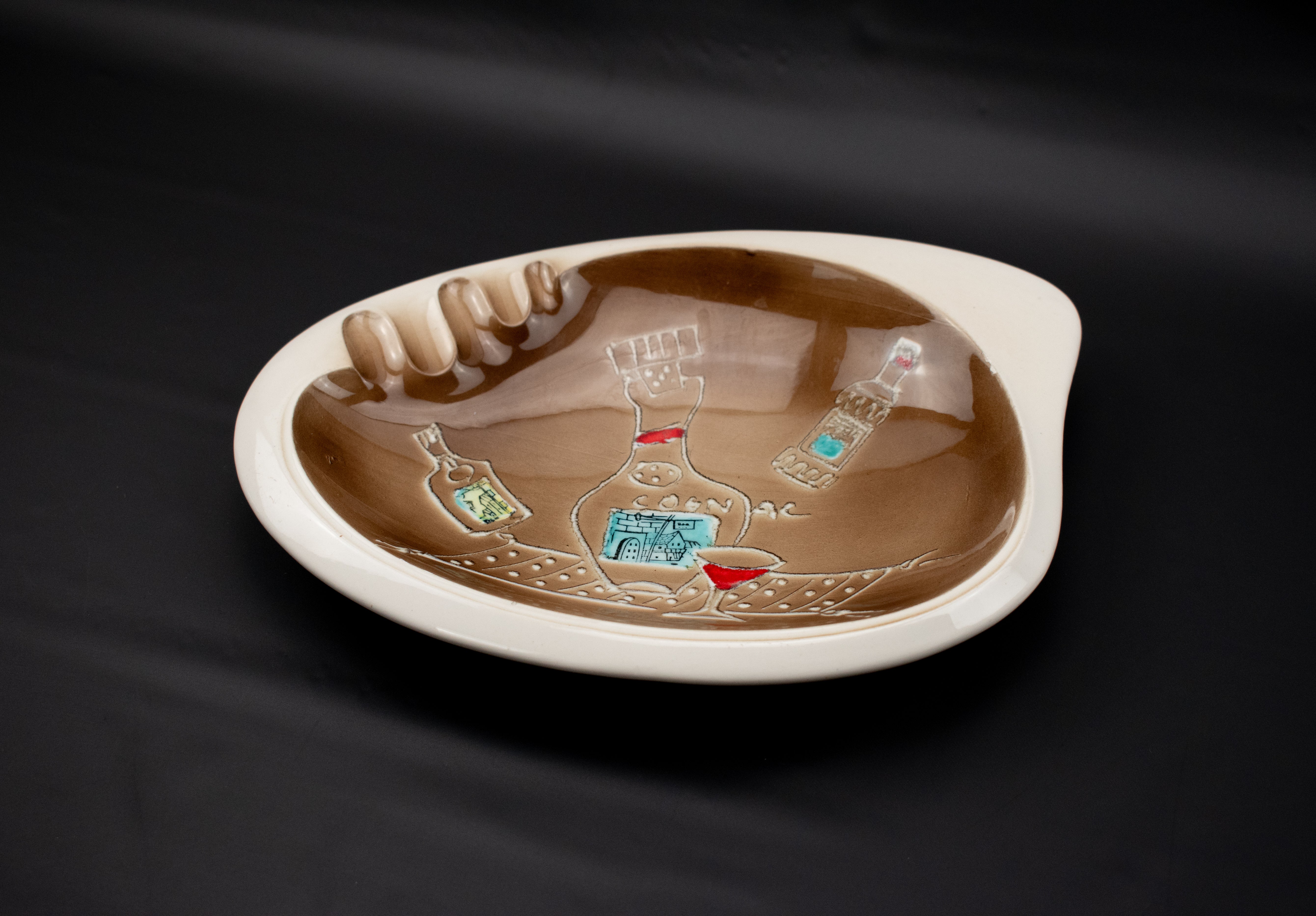 Cognac Ashtray Vintage 9inch Decorative Ash Bowl Used Brown