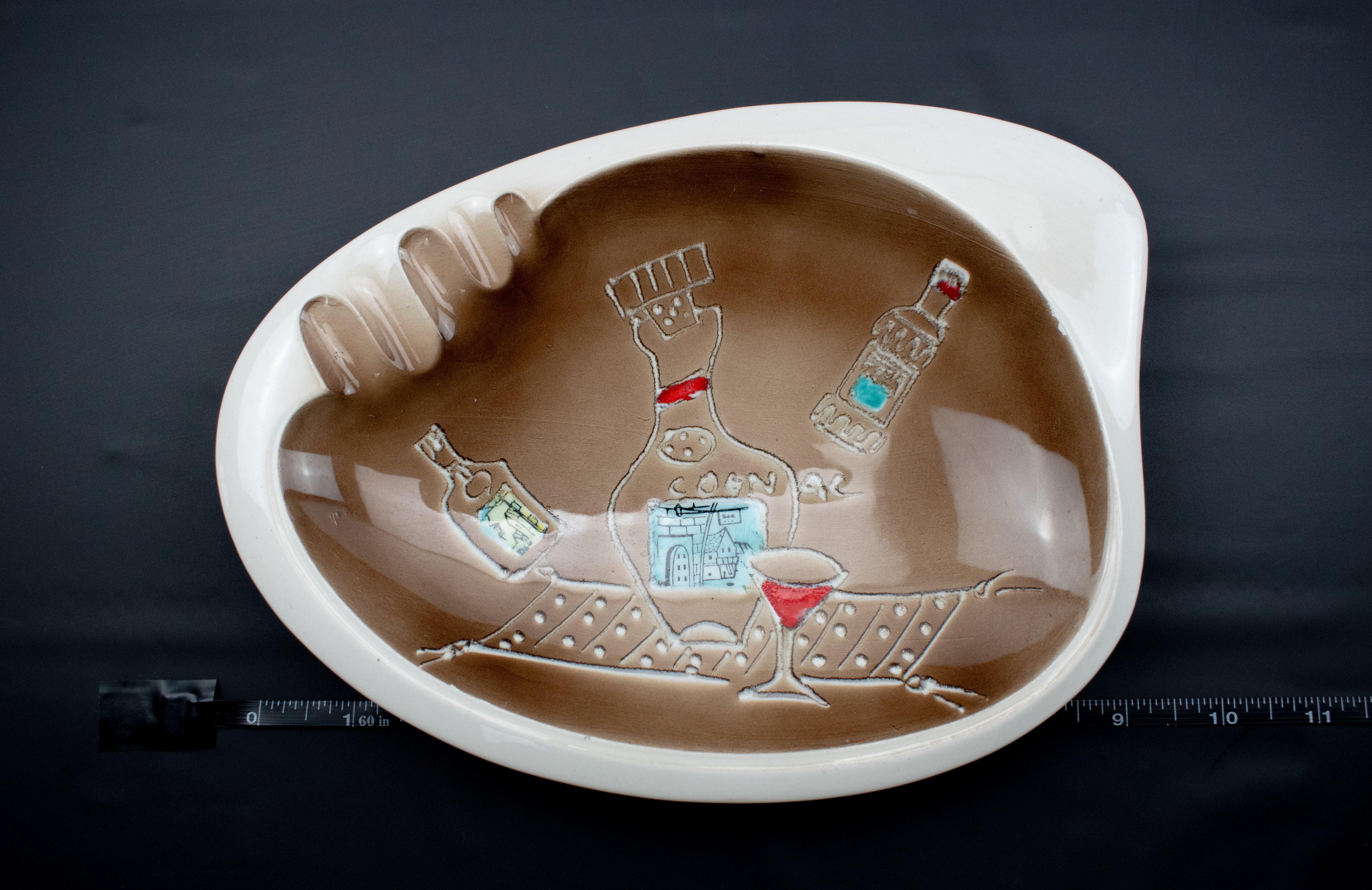 Cognac Ashtray Vintage 9inch Decorative Ash Bowl Used Brown