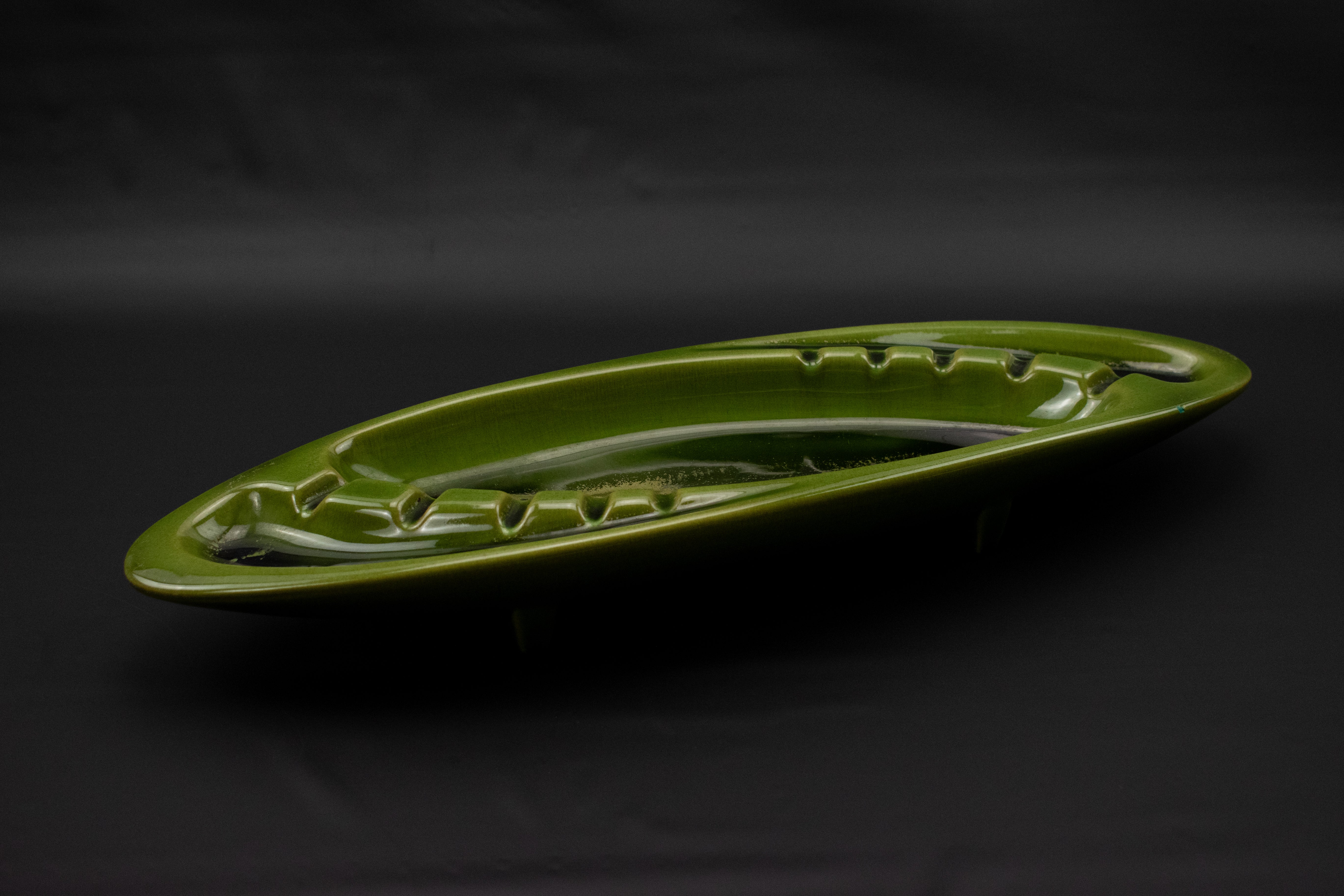 Ashtray Green Ceramic Long Used Decorative 16in