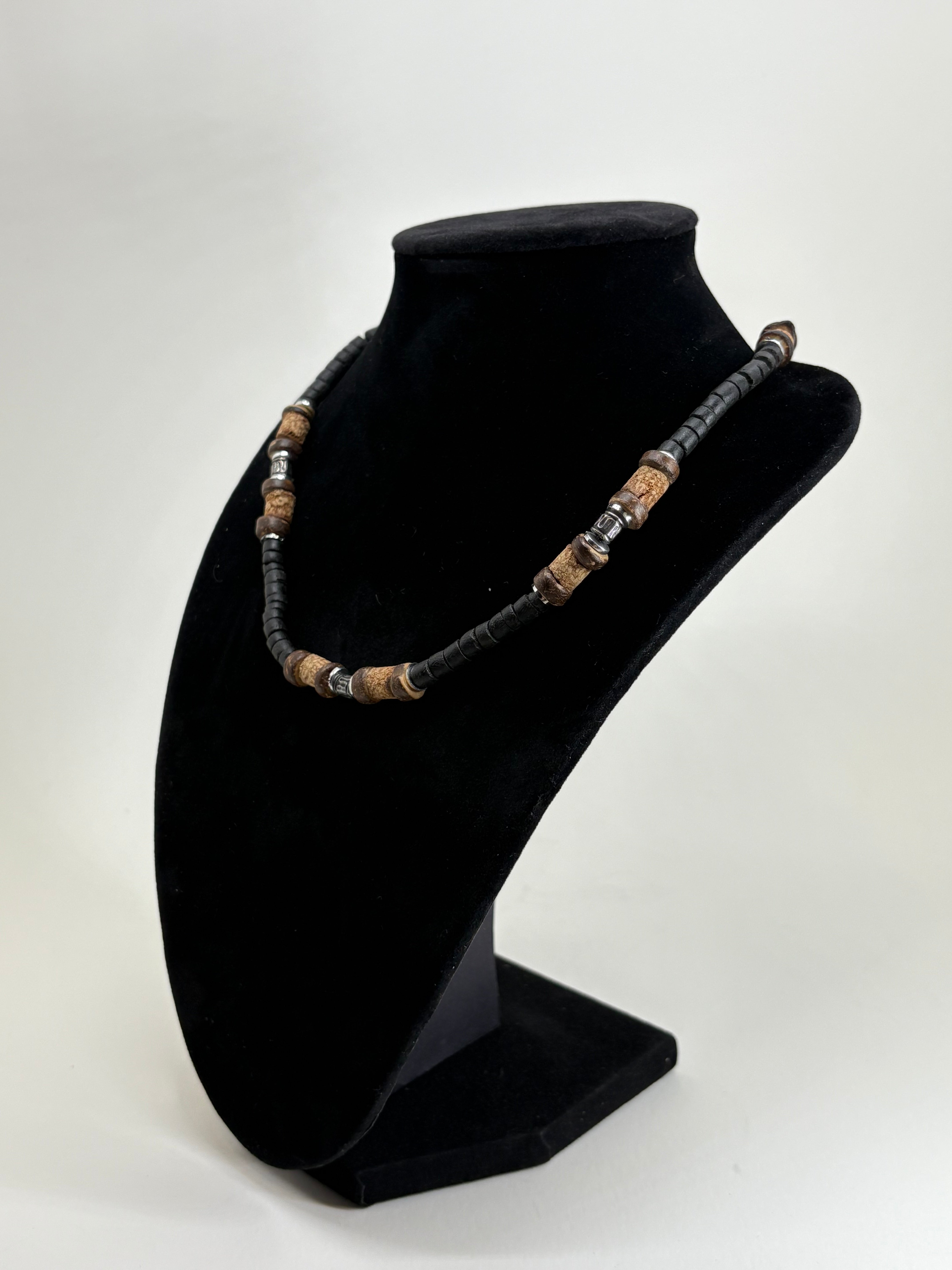 Retro Necklace with Cork and Wooden Beads 8"