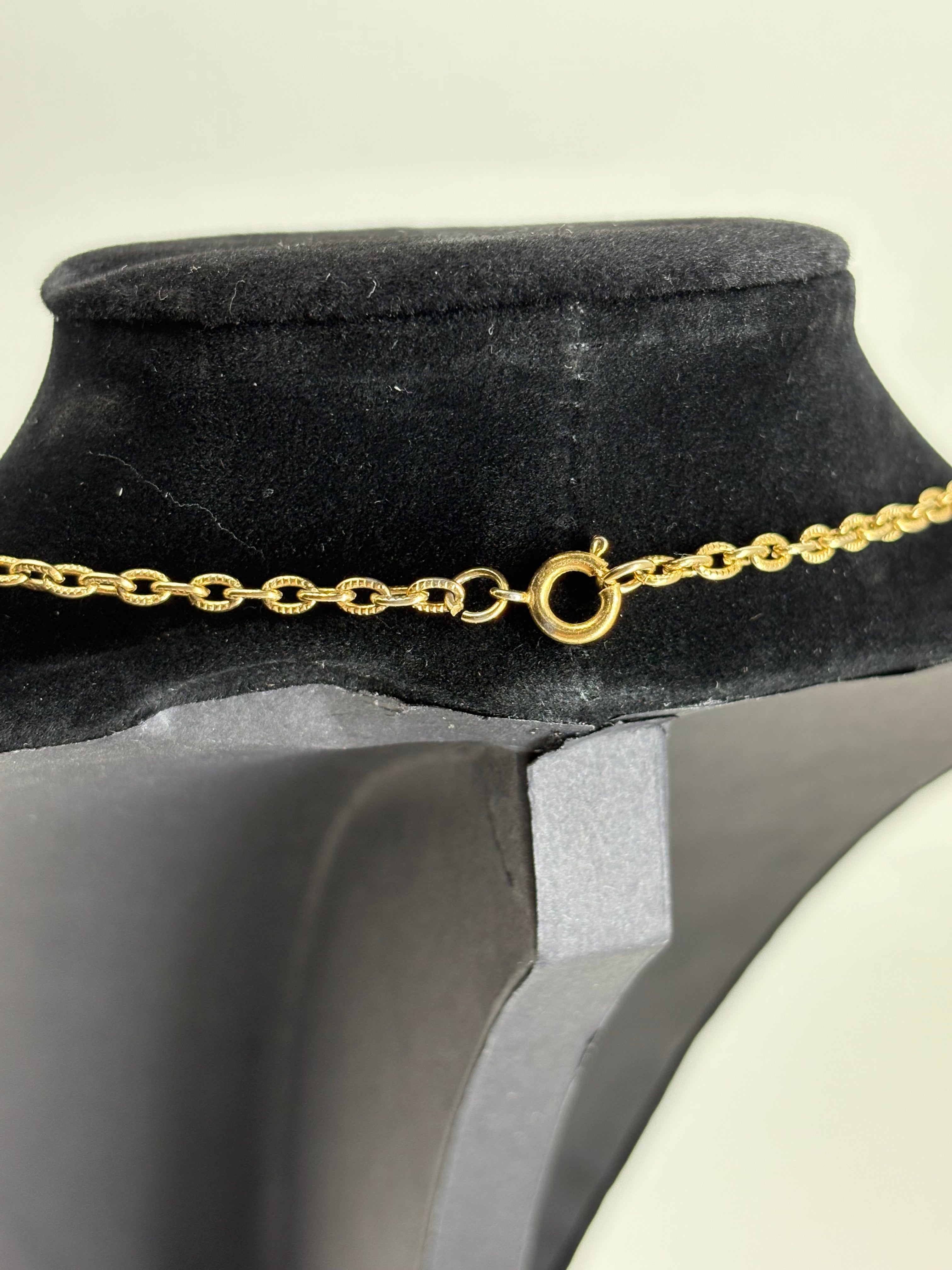 Vintage Gold Tone Necklace with Pink Glass Bead Pendant 13.5"