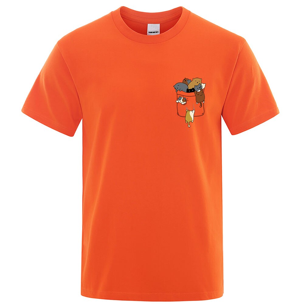 Cartoon Cat Crawling T Shirts For Man Funny Printed Streetwear Simple Oversized