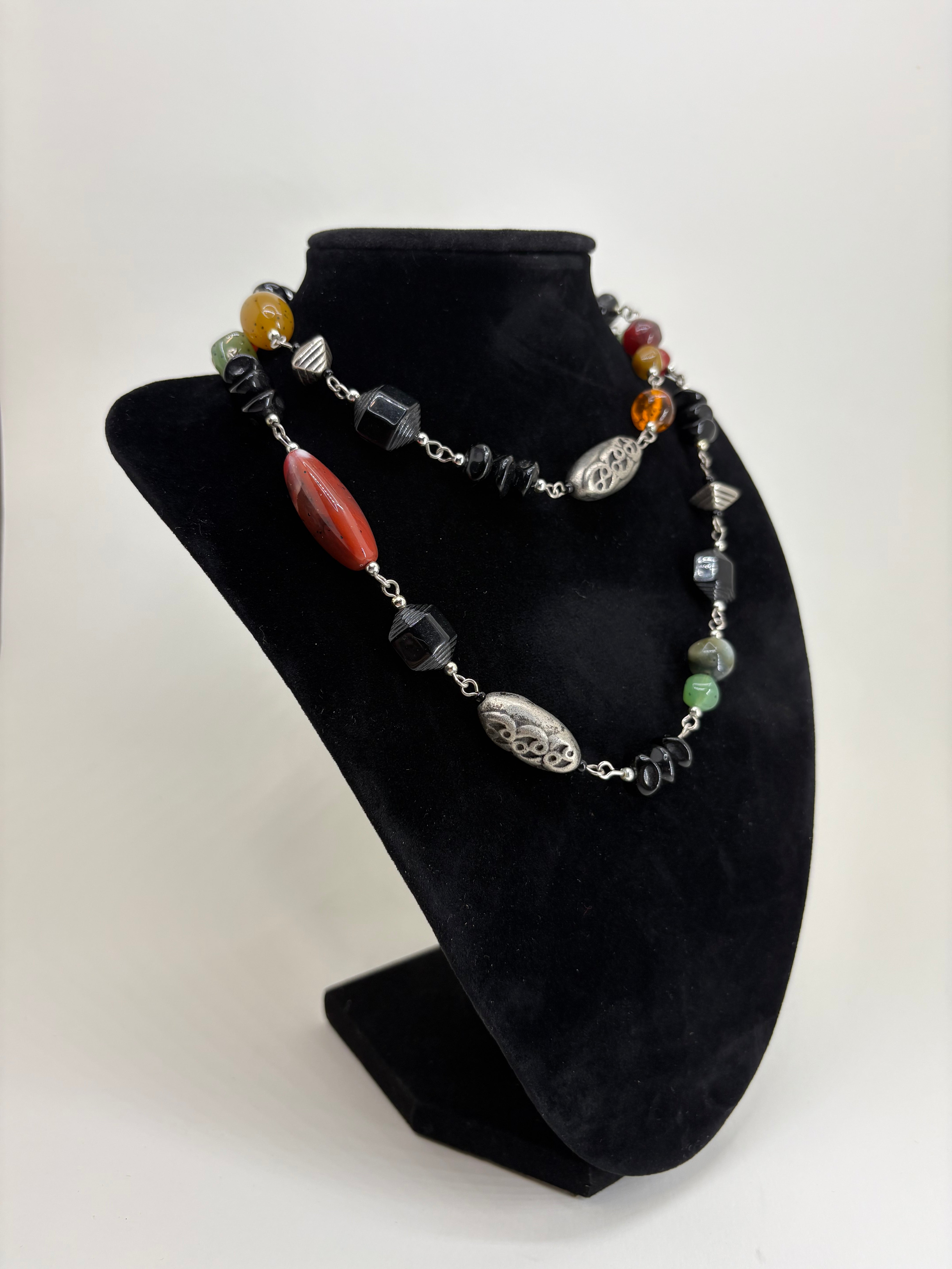 Vintage Style Beaded Necklace with Earthy Tones 15"