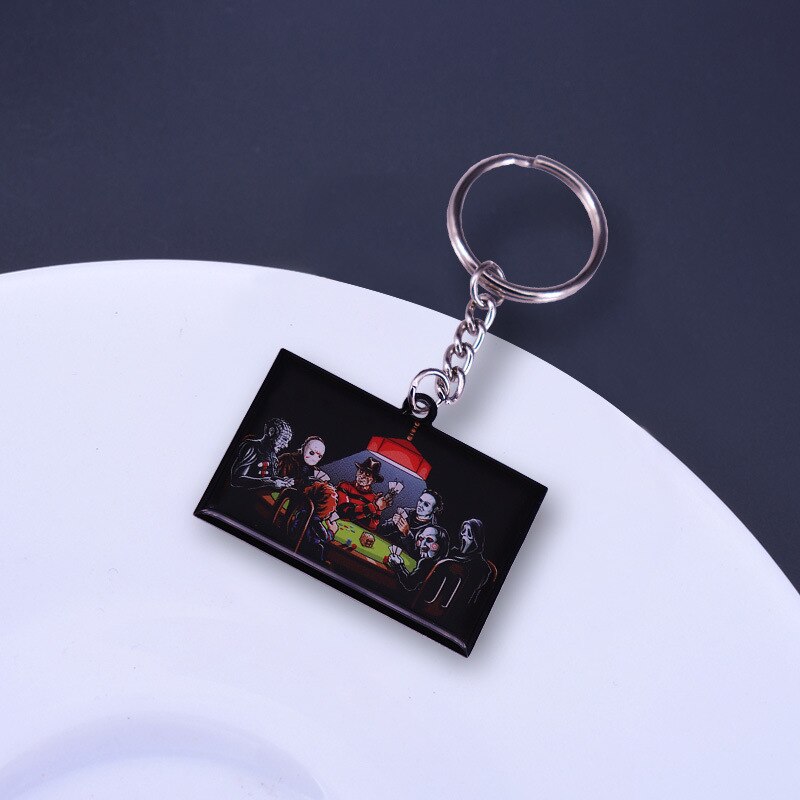 Chagi, Jason, Freddy, Human Skin Face, Grim Reaper Playing Cards Keychain Horror Movie Collection Keychain