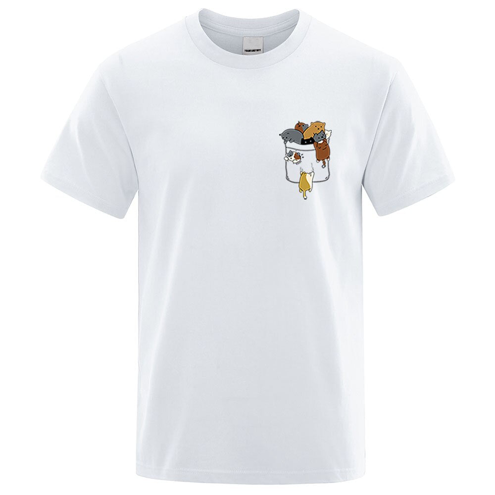 Cartoon Cat Crawling T Shirts For Man Funny Printed Streetwear Simple Oversized