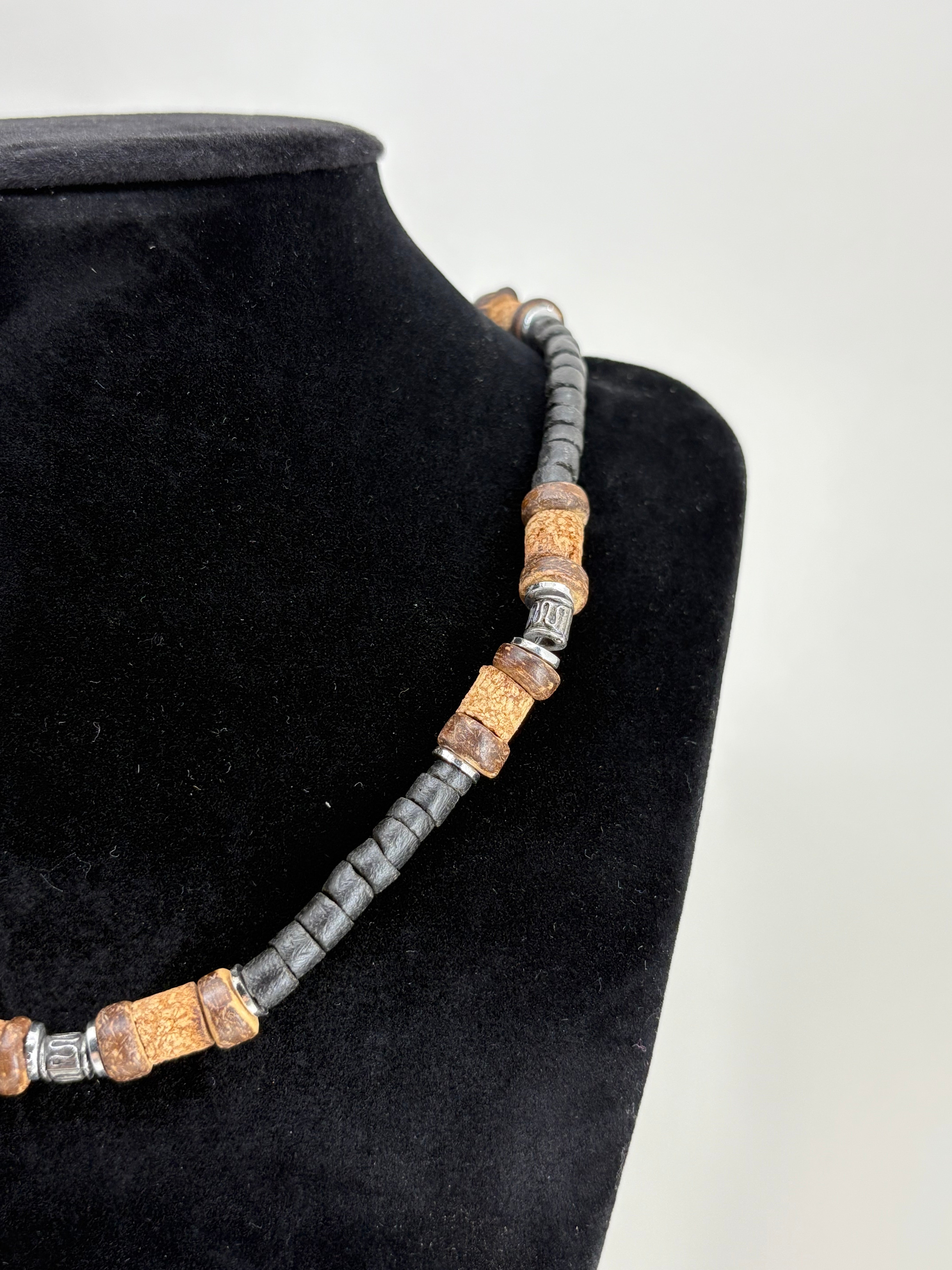 Retro Necklace with Cork and Wooden Beads 8"