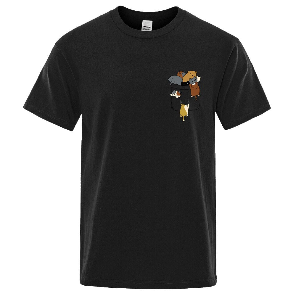 Cartoon Cat Crawling T Shirts For Man Funny Printed Streetwear Simple Oversized