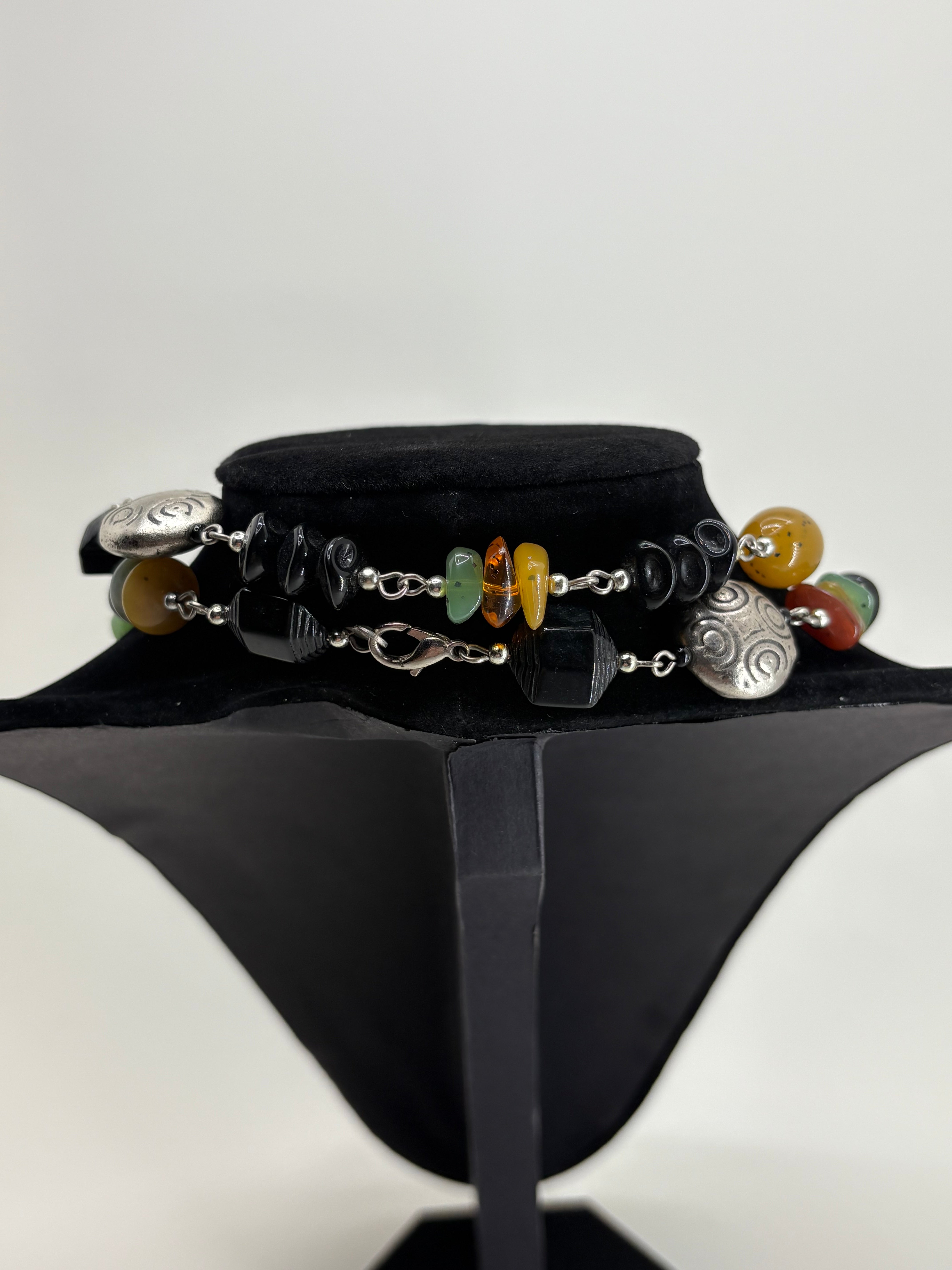 Vintage Style Beaded Necklace with Earthy Tones 15"