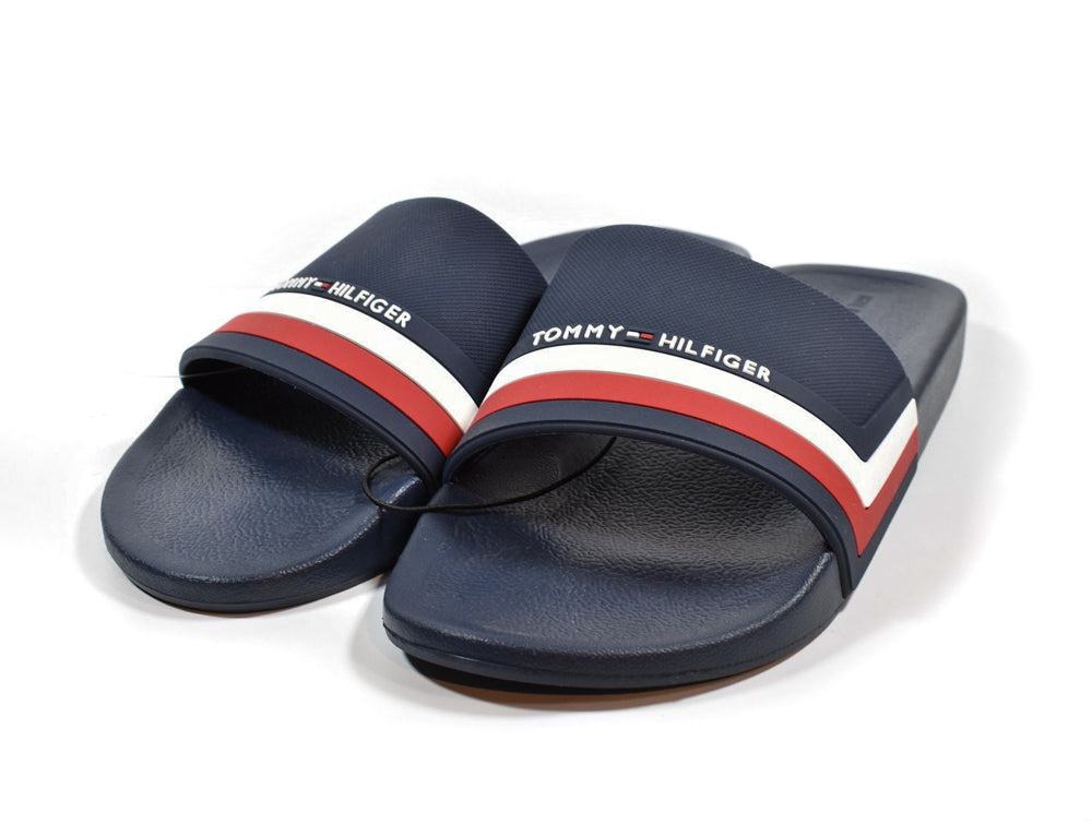 Mens Tommy Hilfiger Blue Slide on Slider Sandals Size 12 Authentic NEW Red White Blue
