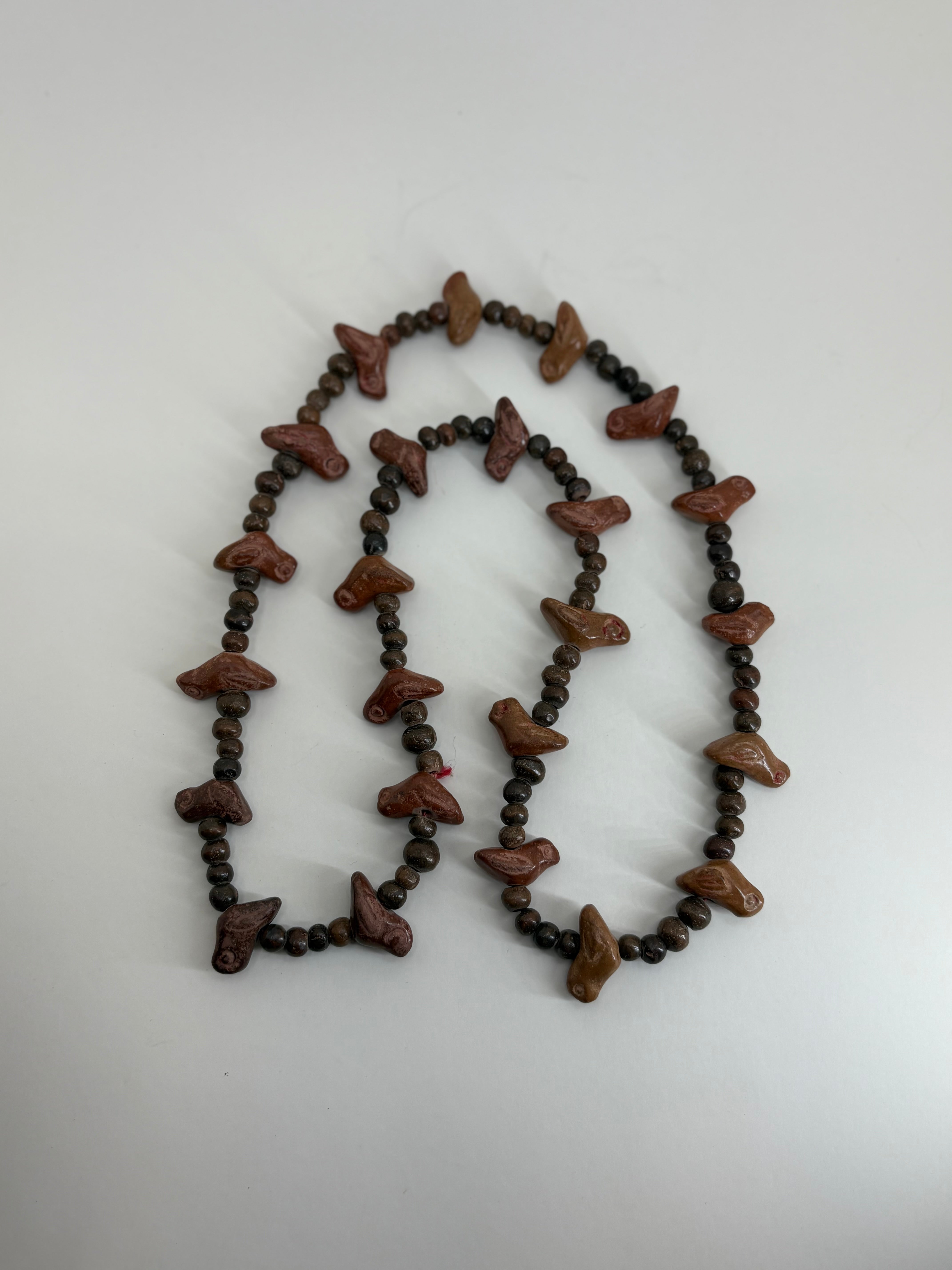 Antique Ancient African Handmade/ Hand Carved Wooden Bird Beaded Necklace 13.5"