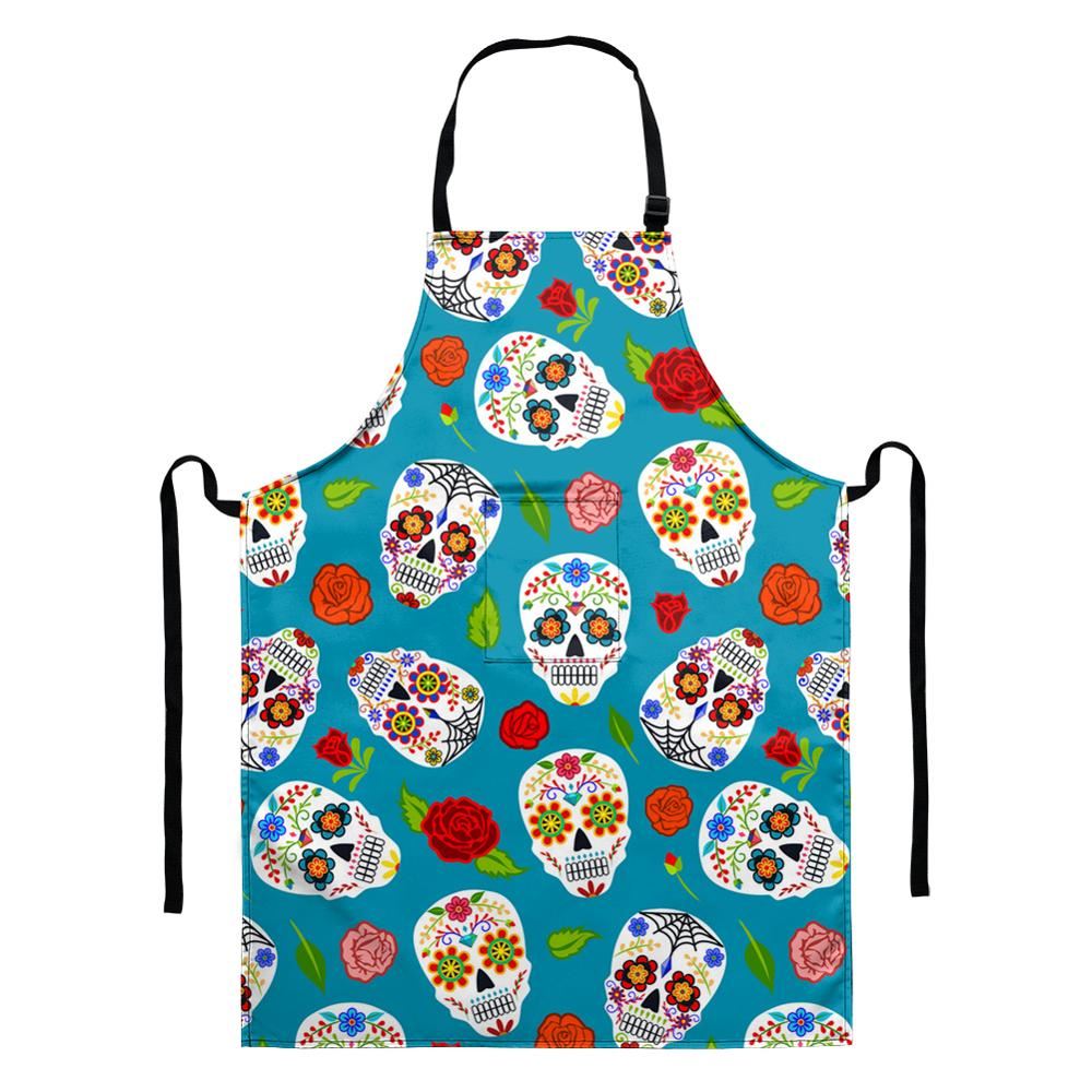Cartoon Cooking Apron Kitchen for Woman Men Vintage Sugar Skull Baking Accessor