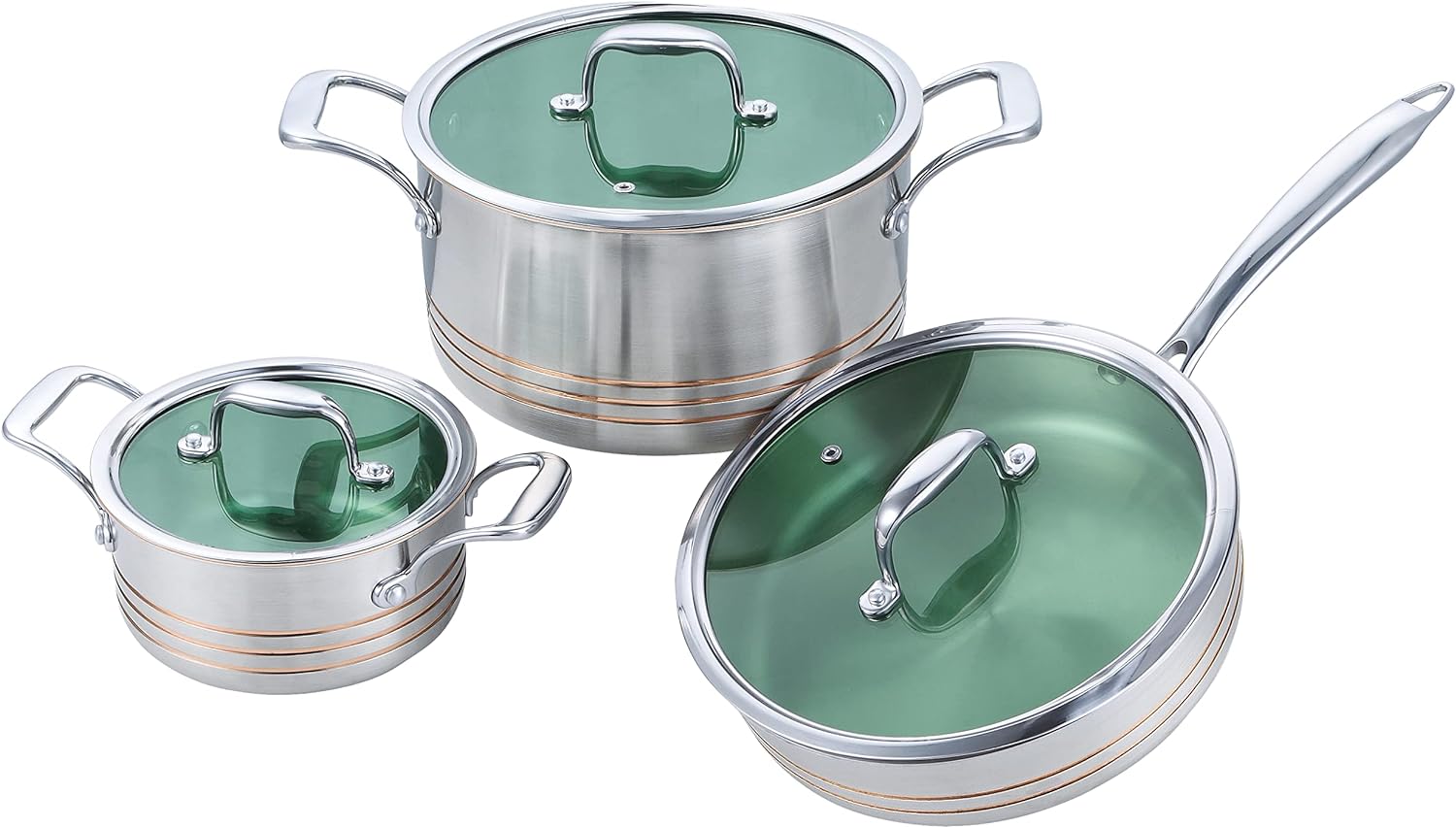 Agniers High Quality 3 Pans 6 Pcs Copper Cookware Set Five-Ply Copper Clad Steel New