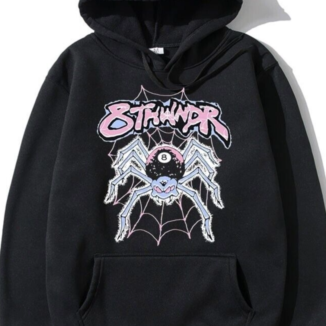 Sp5der Angel Number Spider Web Black Hoodie Fleece Hoodie Streetwear Mens Large