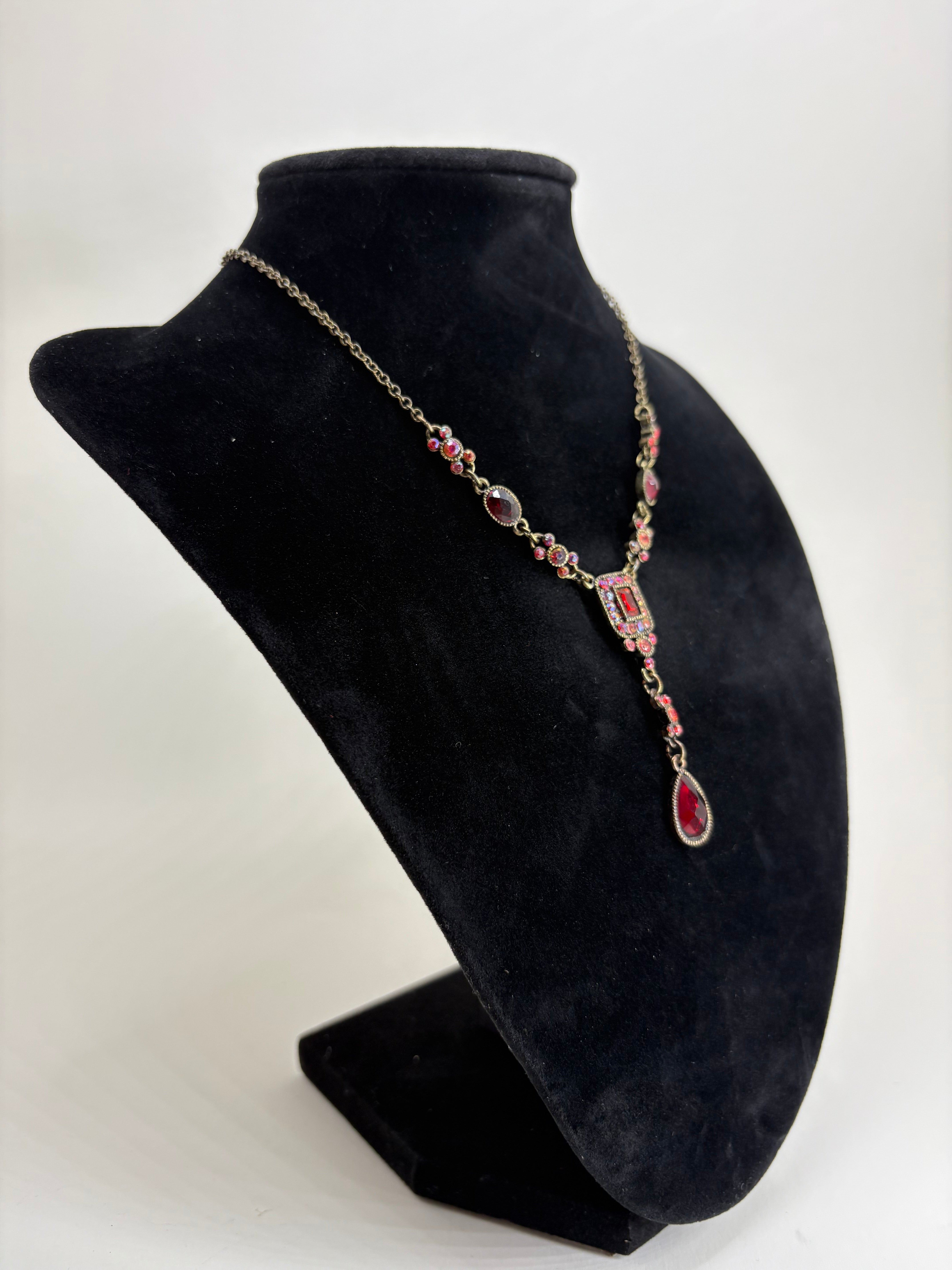 Vintage Avon Necklace with Ruby Red Rhinestones 10"