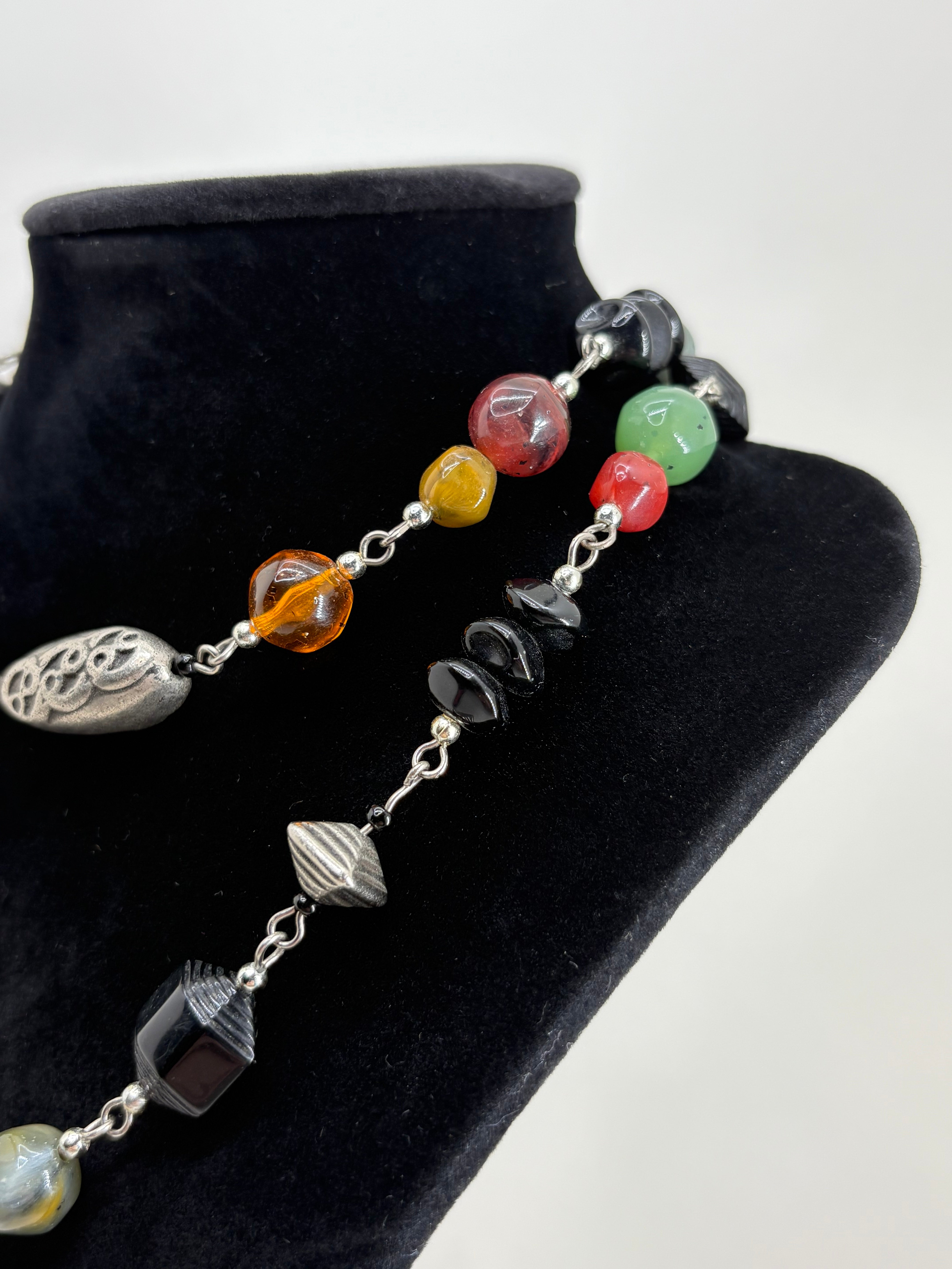 Vintage Style Beaded Necklace with Earthy Tones 15"