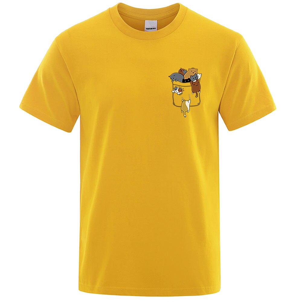 Cartoon Cat Crawling T Shirts For Man Funny Printed Streetwear Simple Oversized