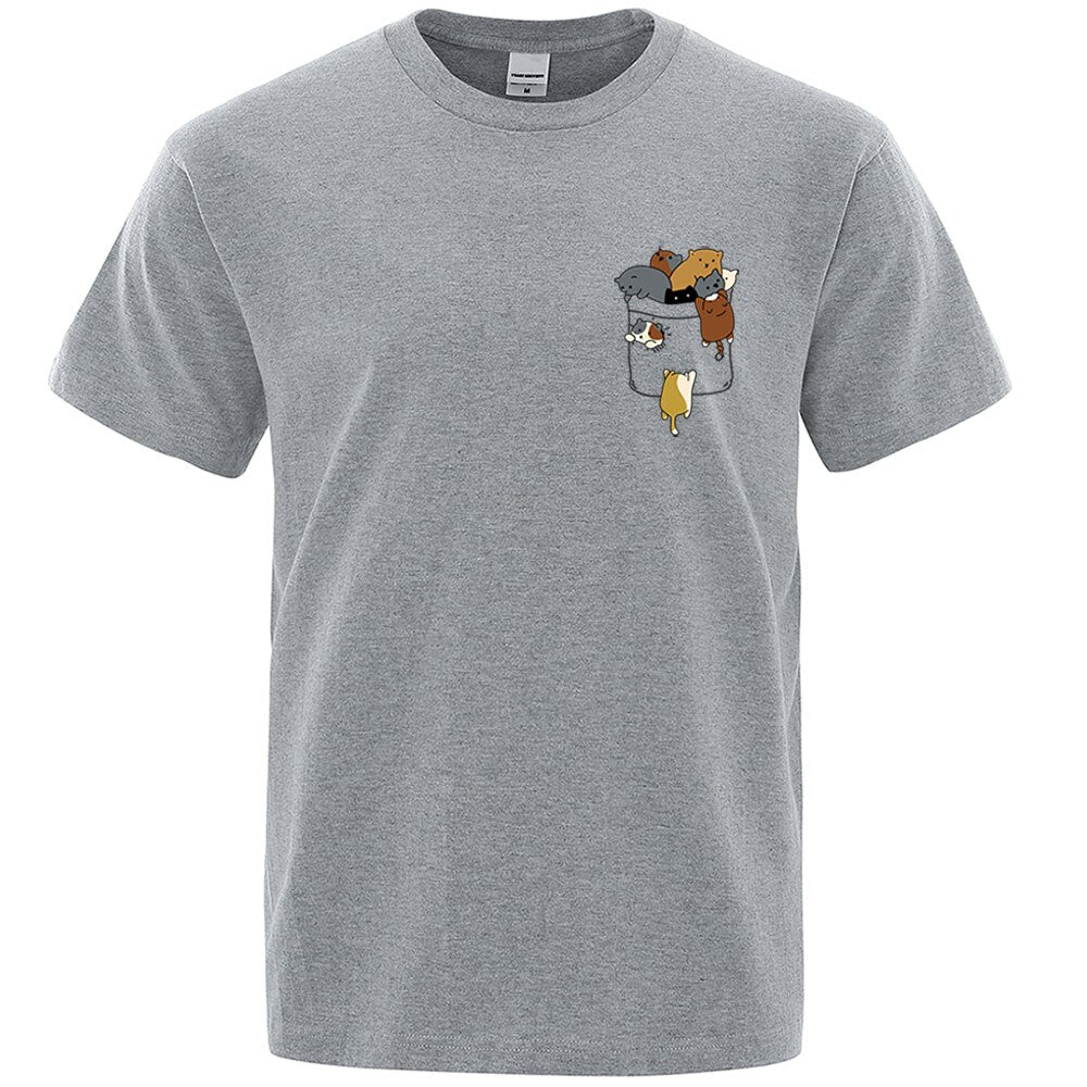 Cartoon Cat Crawling T Shirts For Man Funny Printed Streetwear Simple Oversized