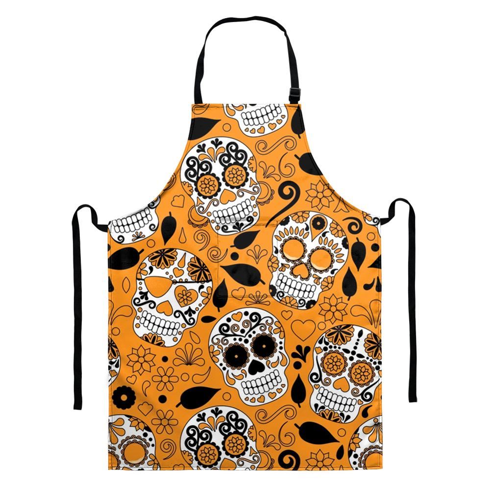 Cartoon Cooking Apron Kitchen for Woman Men Vintage Sugar Skull Baking Accessor
