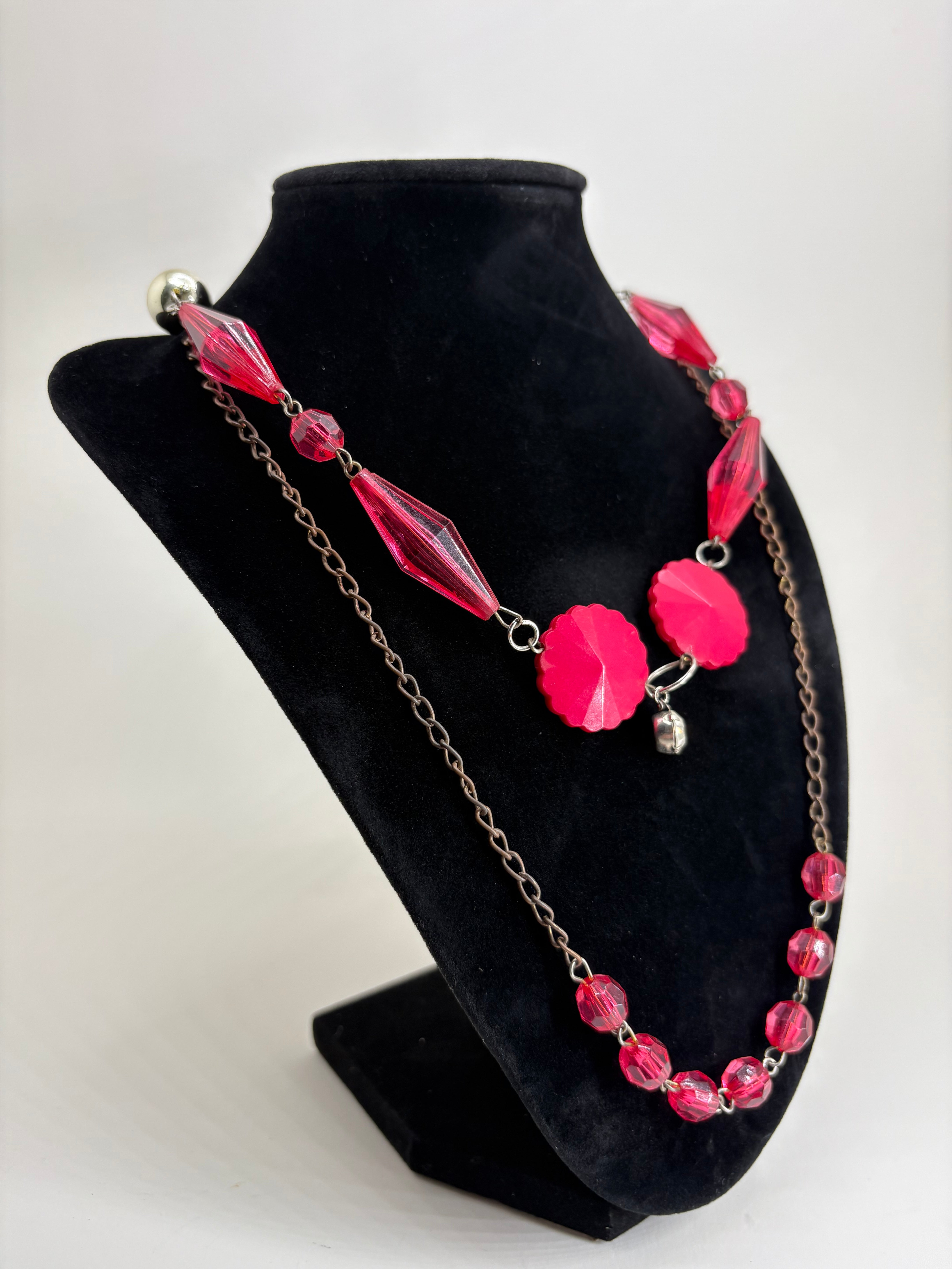 Vintage Pink Beaded Costume Jewelry Necklace 13"