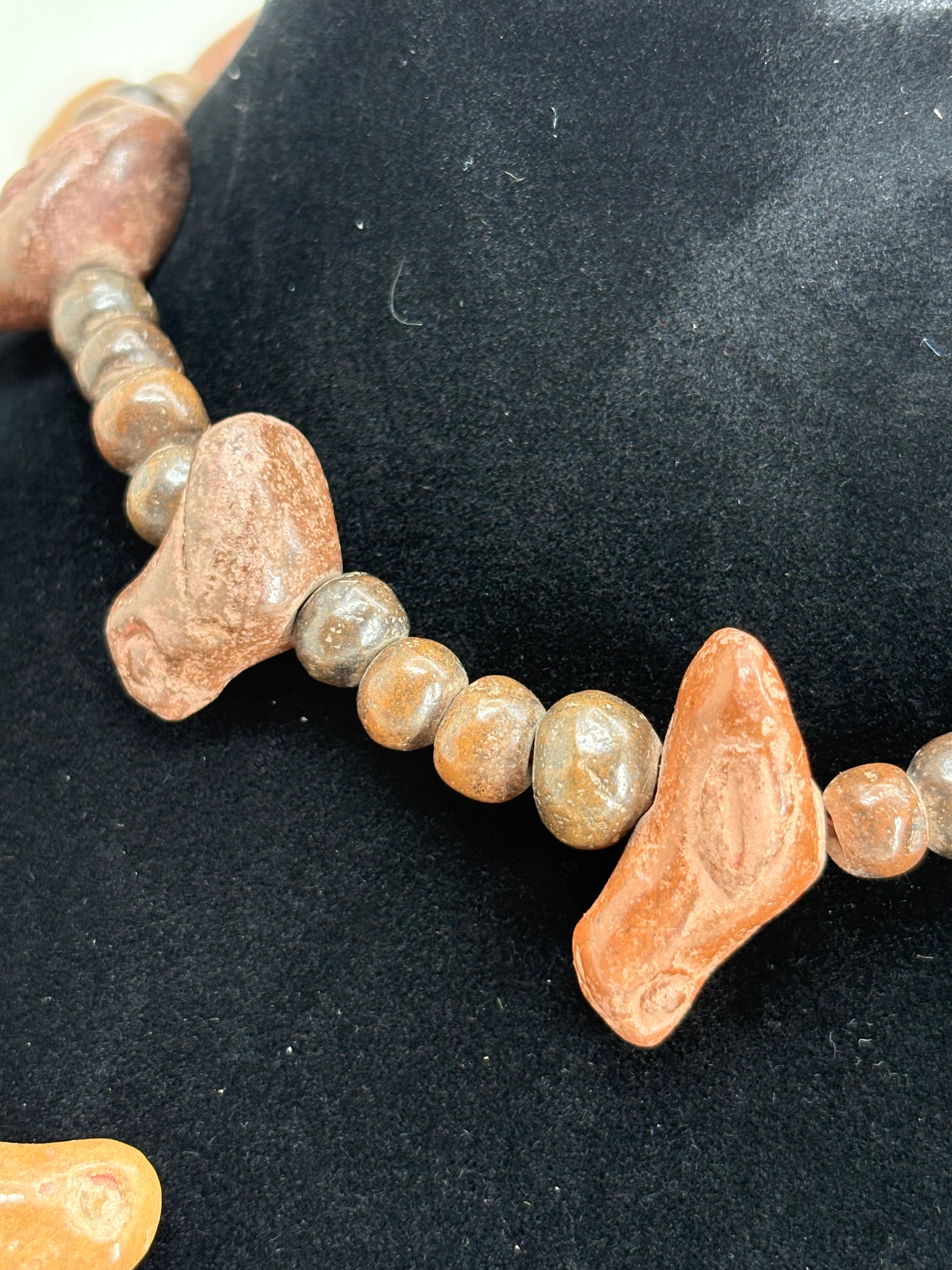 Antique Ancient African Handmade/ Hand Carved Wooden Bird Beaded Necklace 13.5"