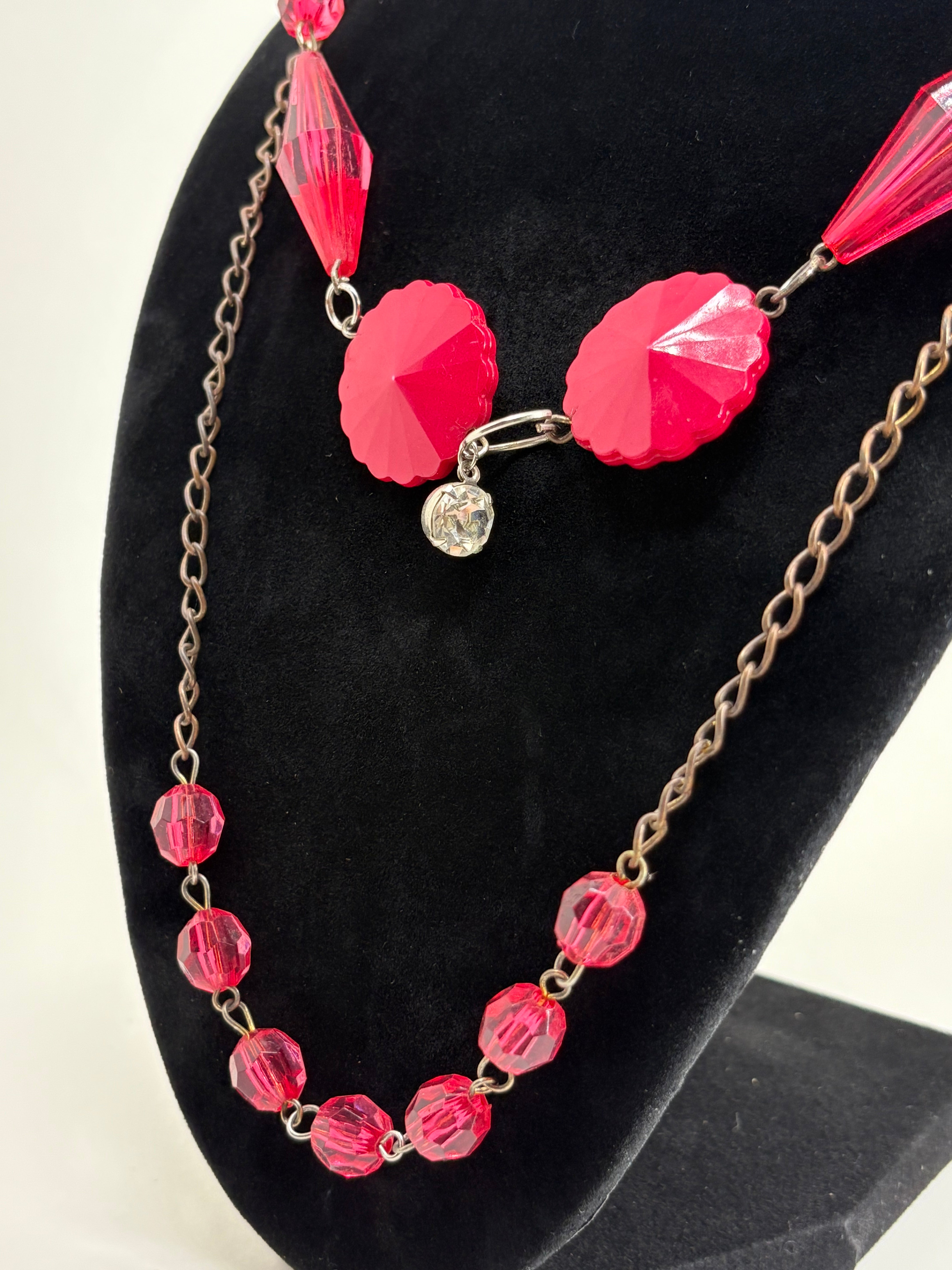 Vintage Pink Beaded Costume Jewelry Necklace 13"