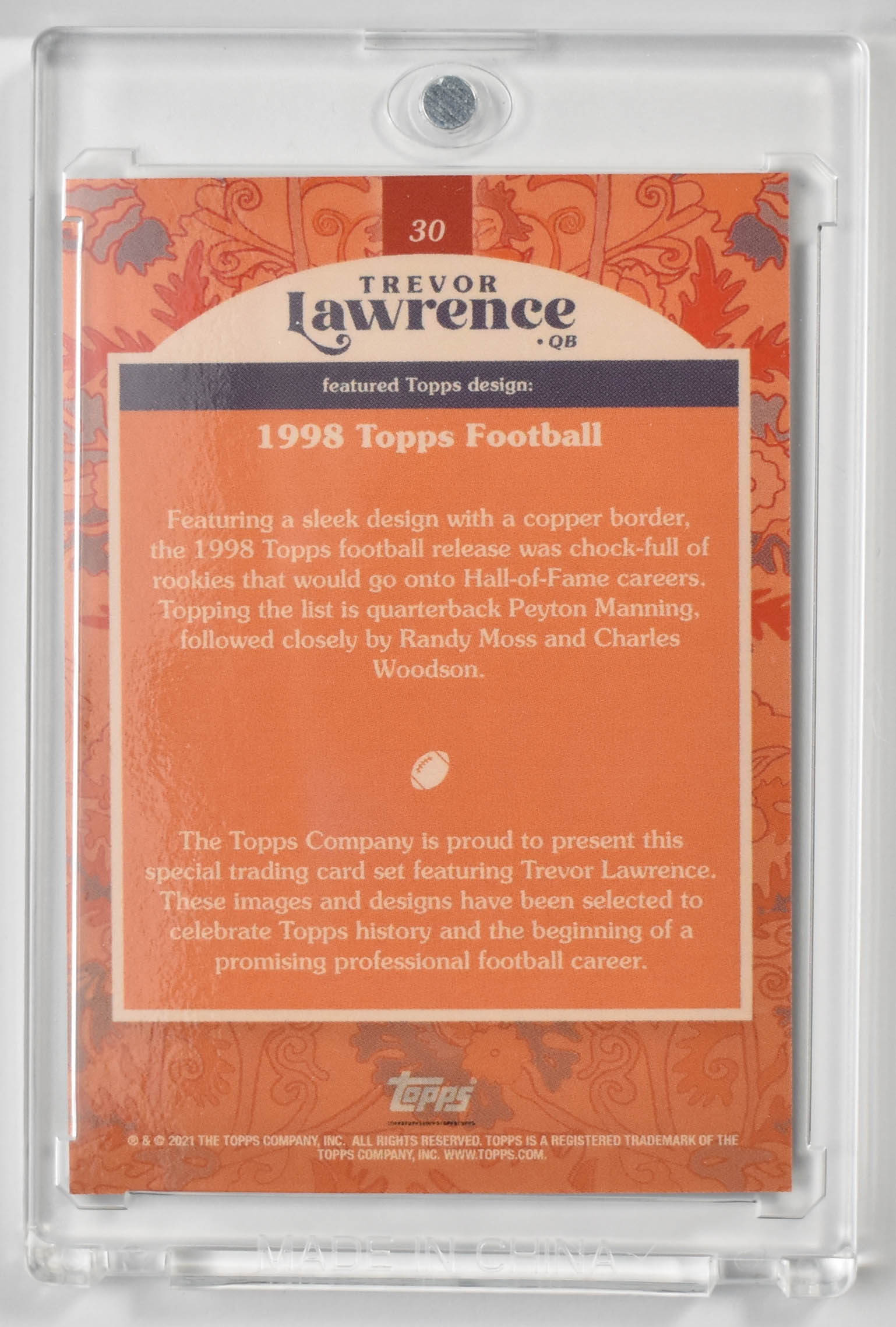 Trevor Lawrence 30 1978 Topps Football Feature Designed with Case