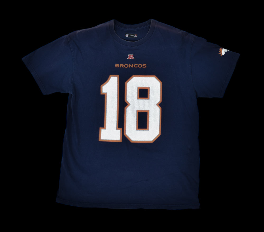 Broncos Denver NFL Football T-Shirt Large Manning 18 Vintage Adult Blue Shirt