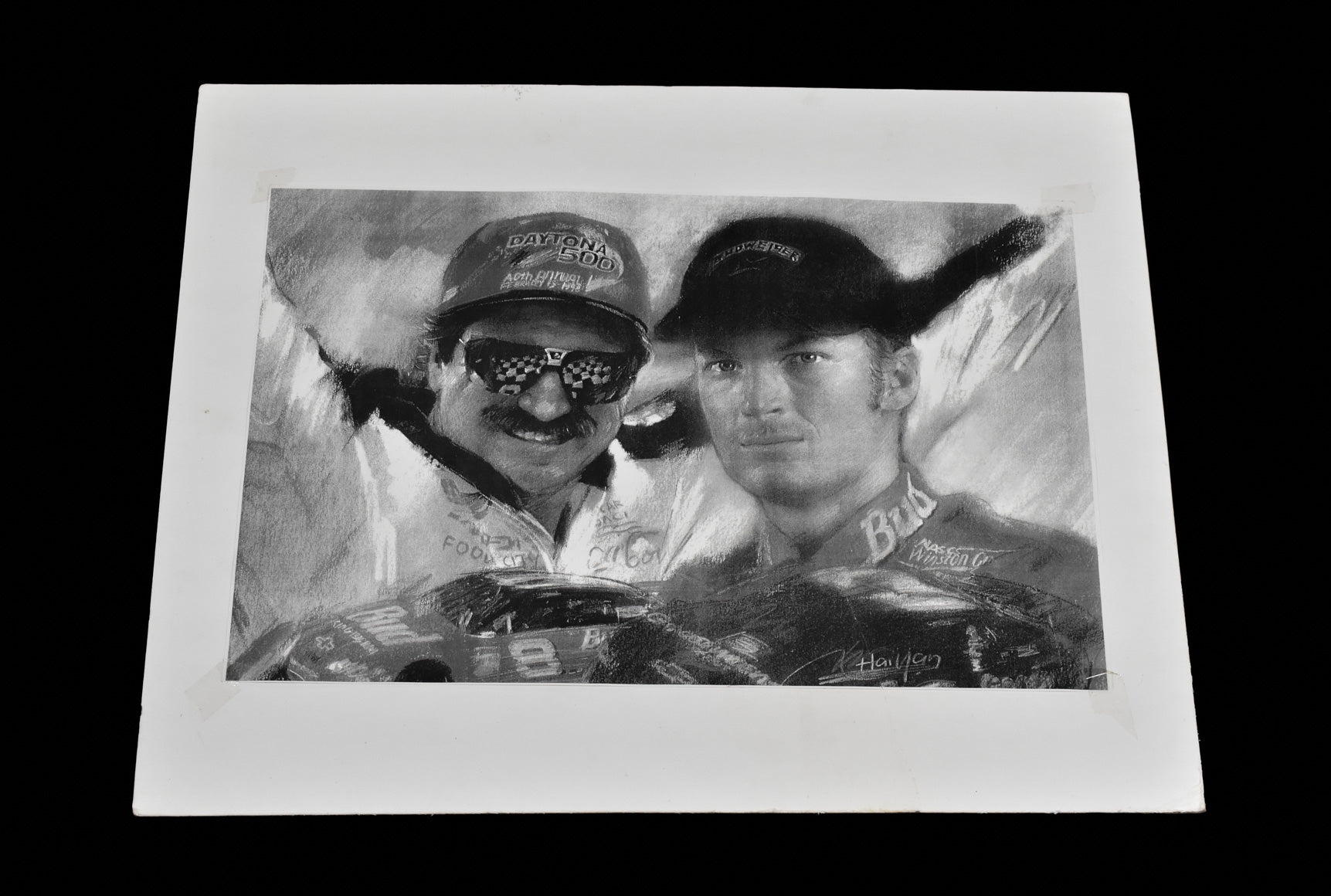 Dale Earnhardt & Jr Sketch 11x17 Reproduction Print On Board Used