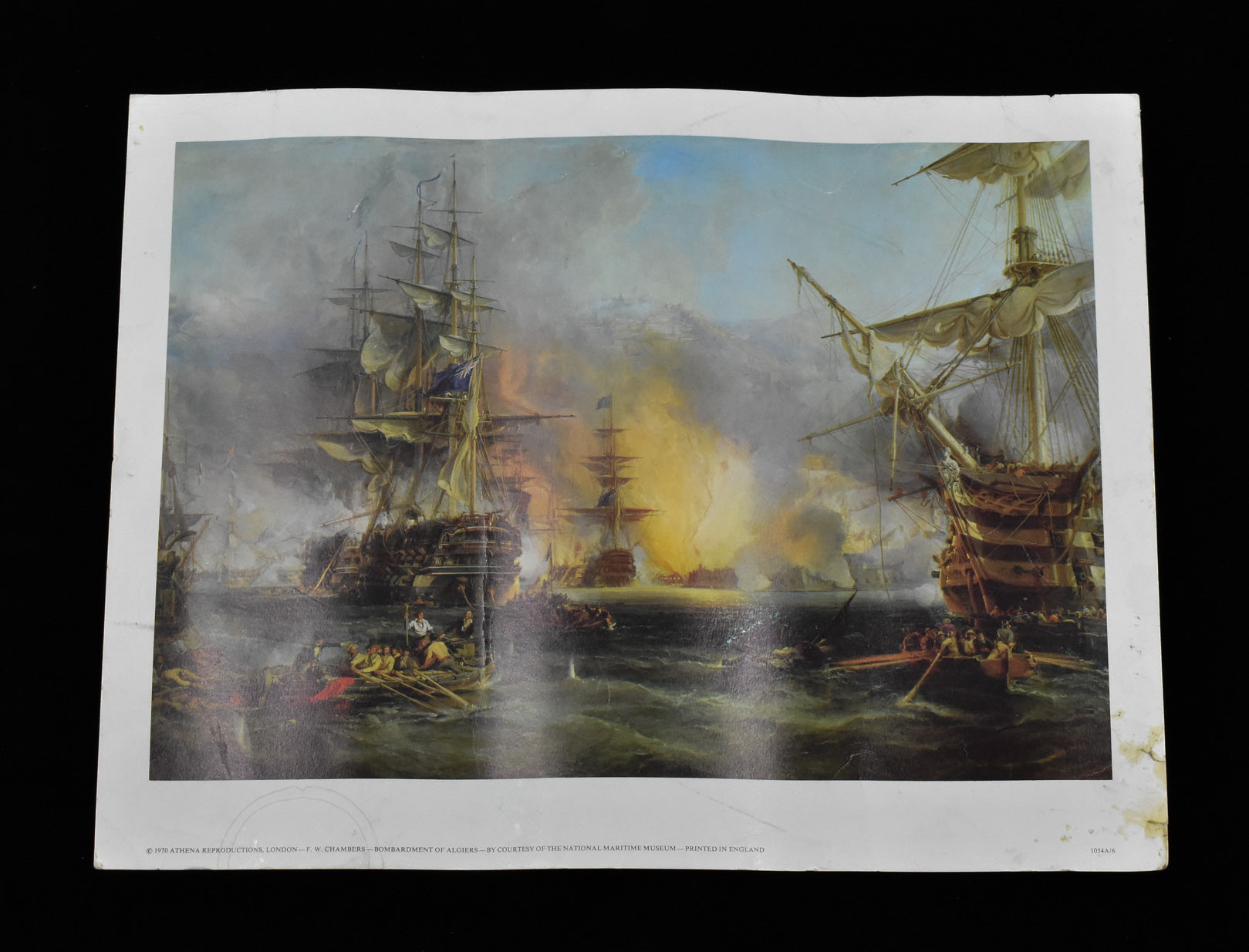 Bombardment of Algiers 1816 by George Chambers War Art Repro Damaged Reprint