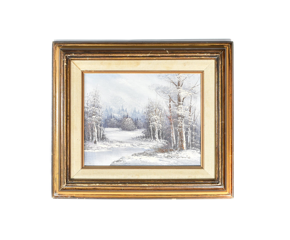 Hand Painted Canvas Art Scenery Winter View Original Framed 13x15