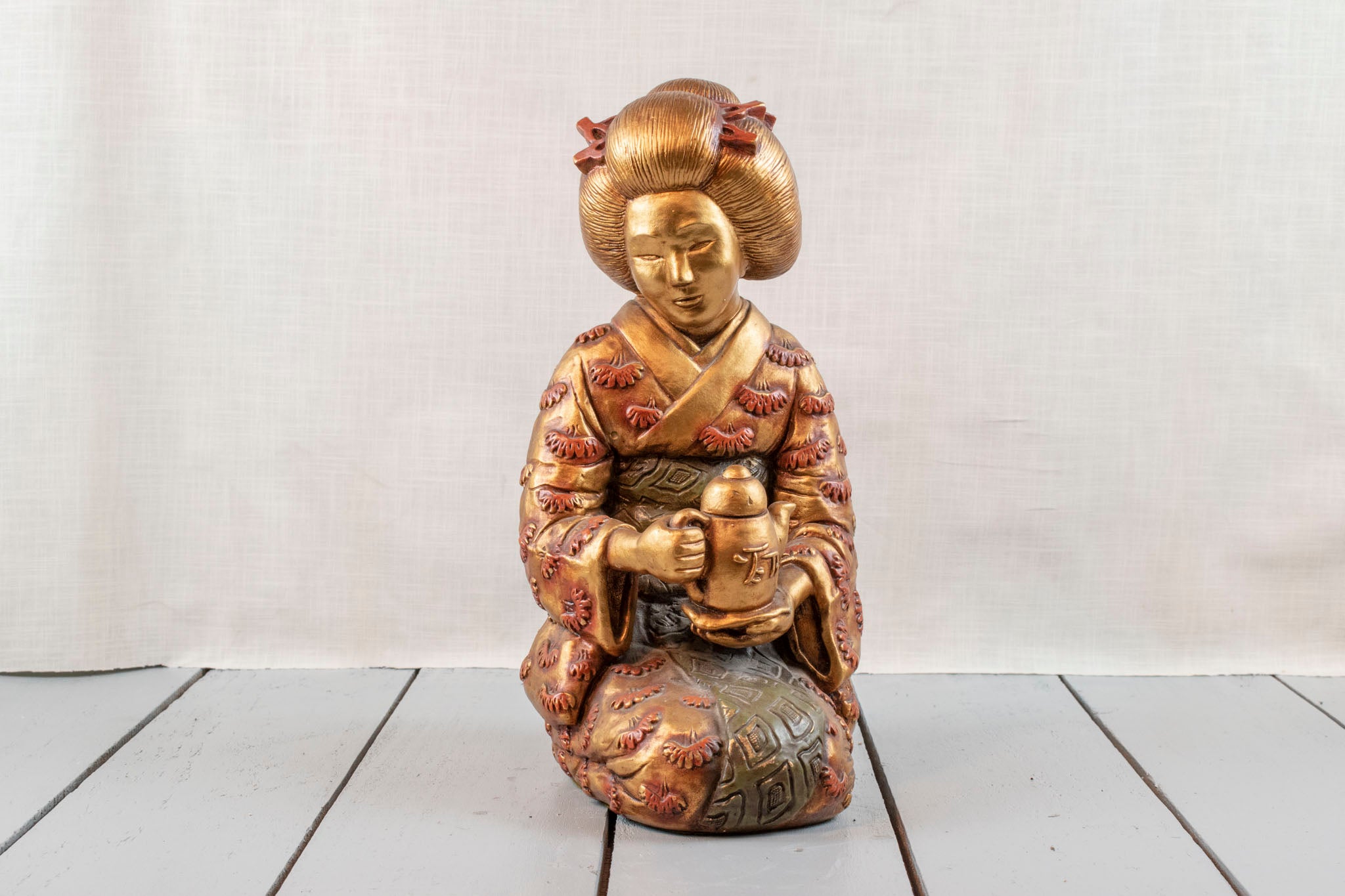 Japanese Statue Vintage Collectible Item Golden Asian Lady 1955