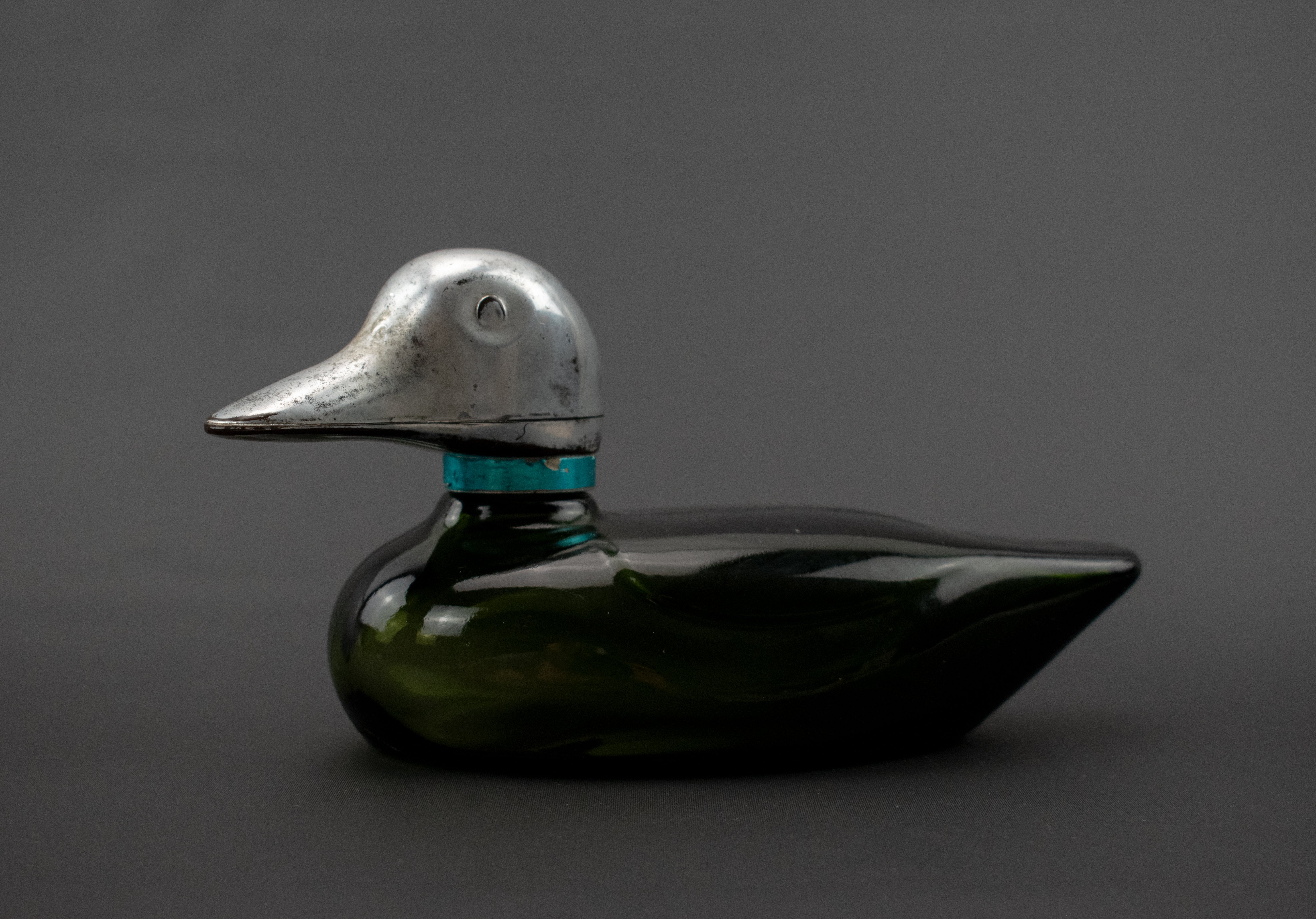 Avon Bottle Glass Duck Bottle Vintage Silver & Green