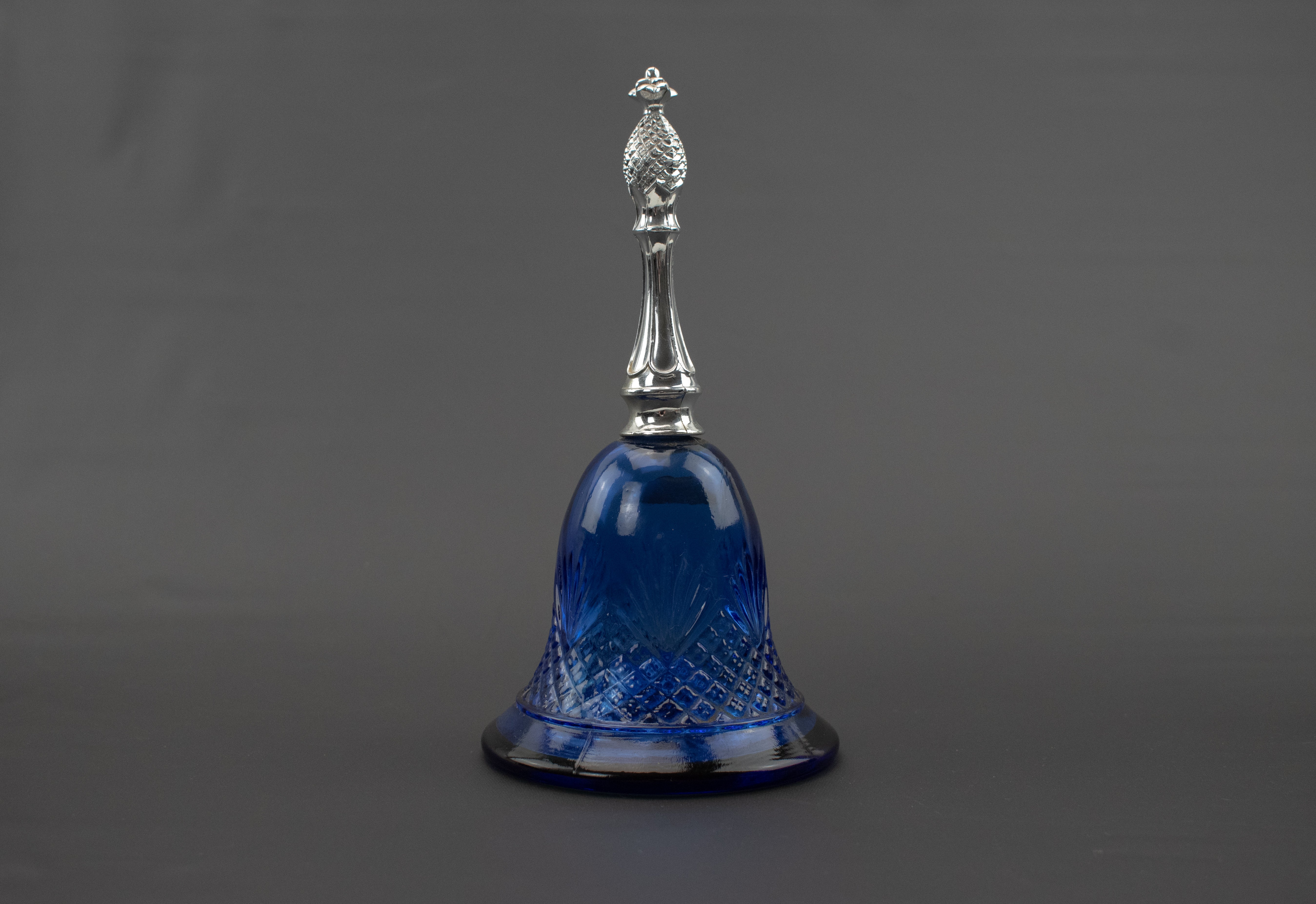 Avon Bottle Silver Blue Glass Bell Decanter Used