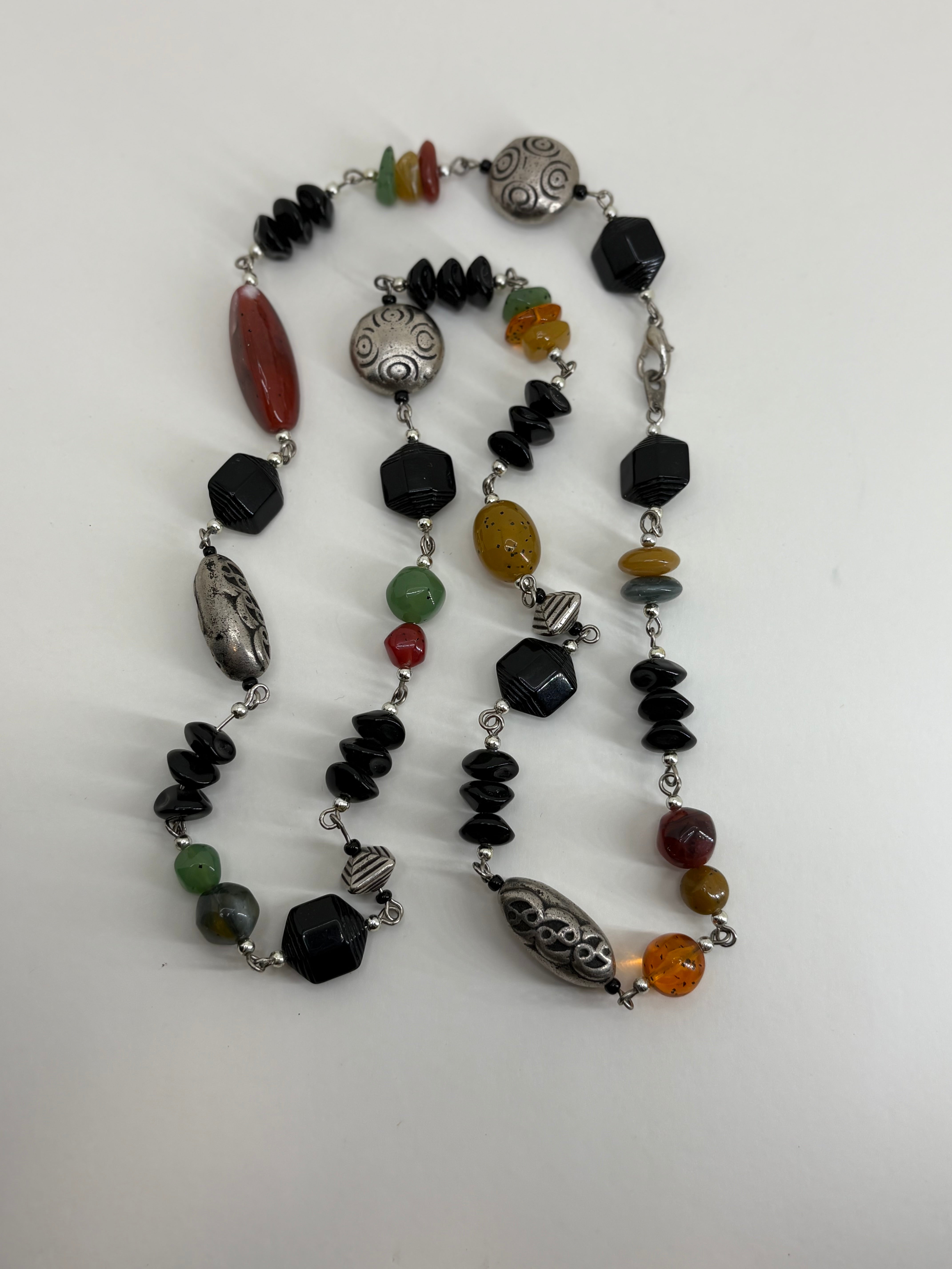 Vintage Style Beaded Necklace with Earthy Tones 15"