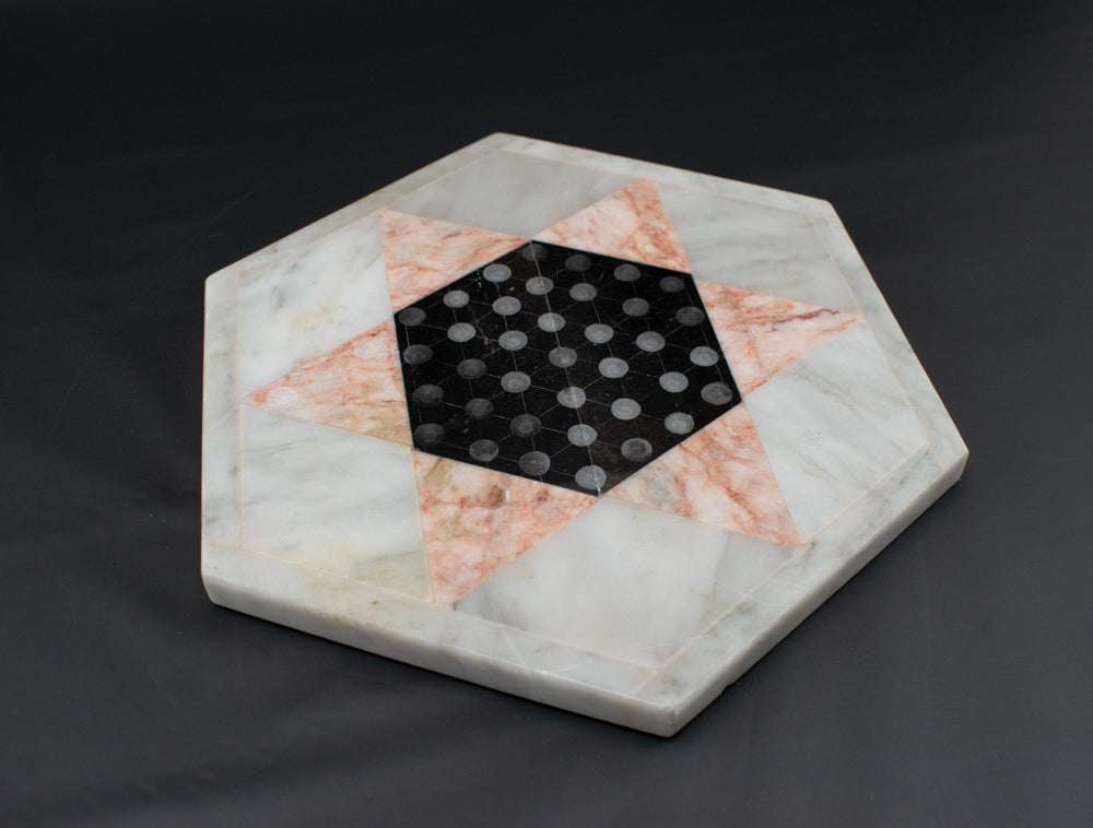 Vintage Quartz Marble Onyx Chinese Checkers Board White Natural Black Stone Game