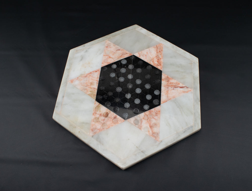 Vintage Quartz Marble Onyx Chinese Checkers Board White Natural Black Stone Game